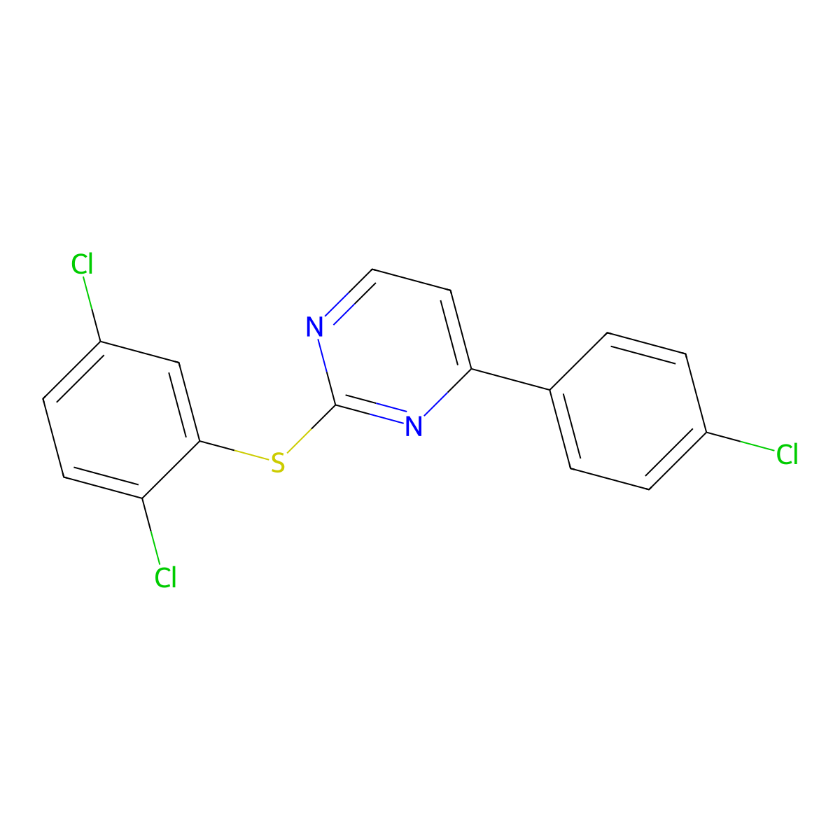 4-(4-Chlorophenyl)-2-[(2,5-dichlorophenyl)sulfanyl]pyrimidine molecular structure, CAS 339105-99-6