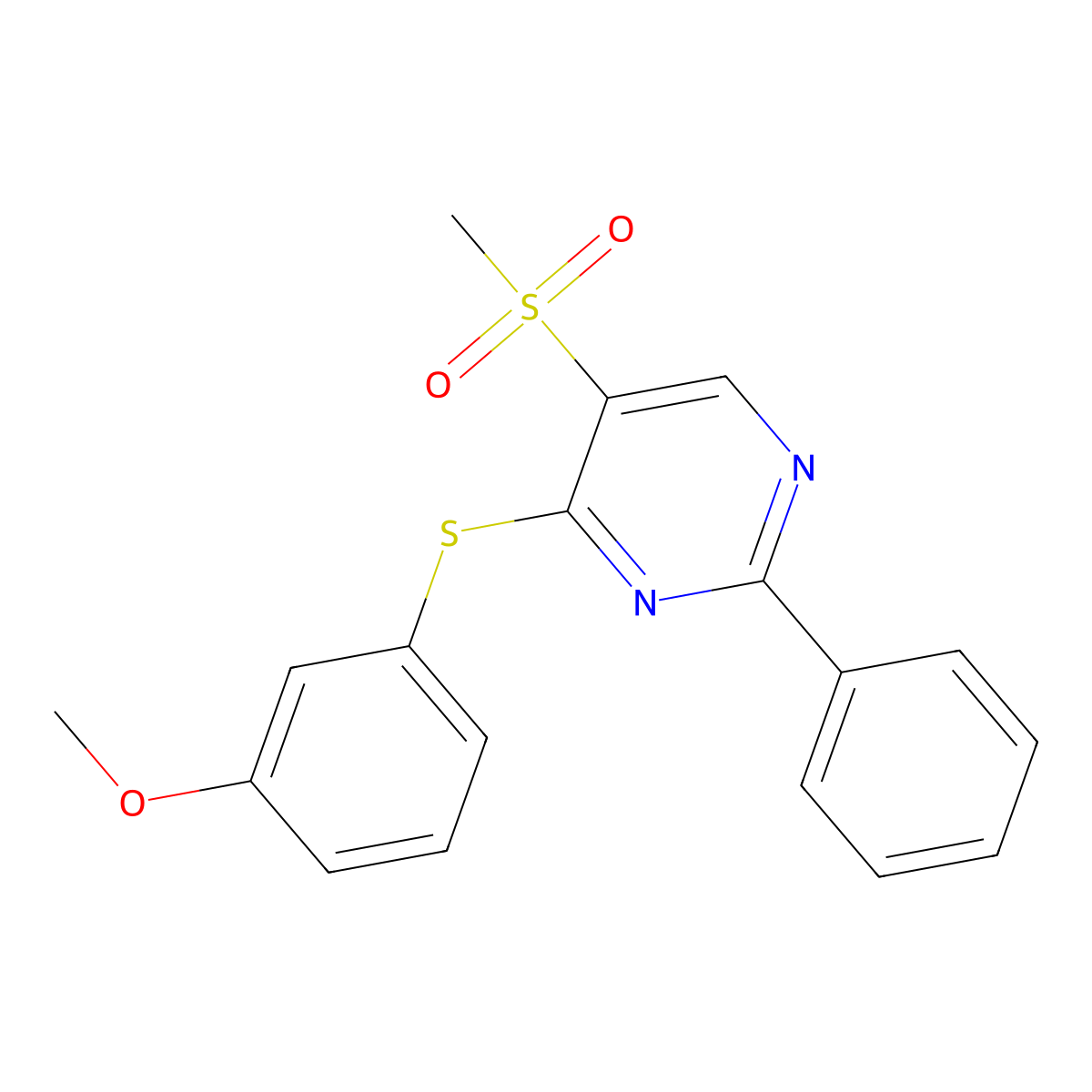 4-[(3-Methoxyphenyl)sulfanyl]-2-phenyl-5-pyrimidinyl methyl sulfone molecular structure, CAS 339106-23-9