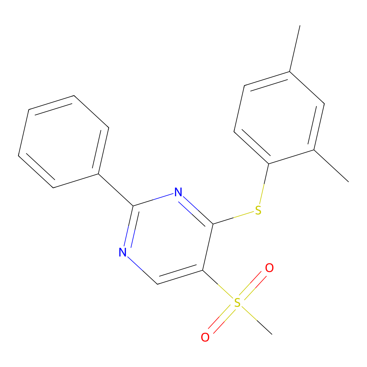 4-[(2,4-Dimethylphenyl)sulfanyl]-5-(methylsulfonyl)-2-phenylpyrimidine molecular structure, CAS 339106-31-9