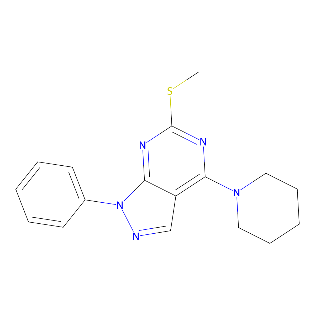 6-Methylsulfanyl-1-phenyl-4-piperidin-1-ylpyrazolo[3,4-d]pyrimidine molecular structure, CAS 339106-39-7