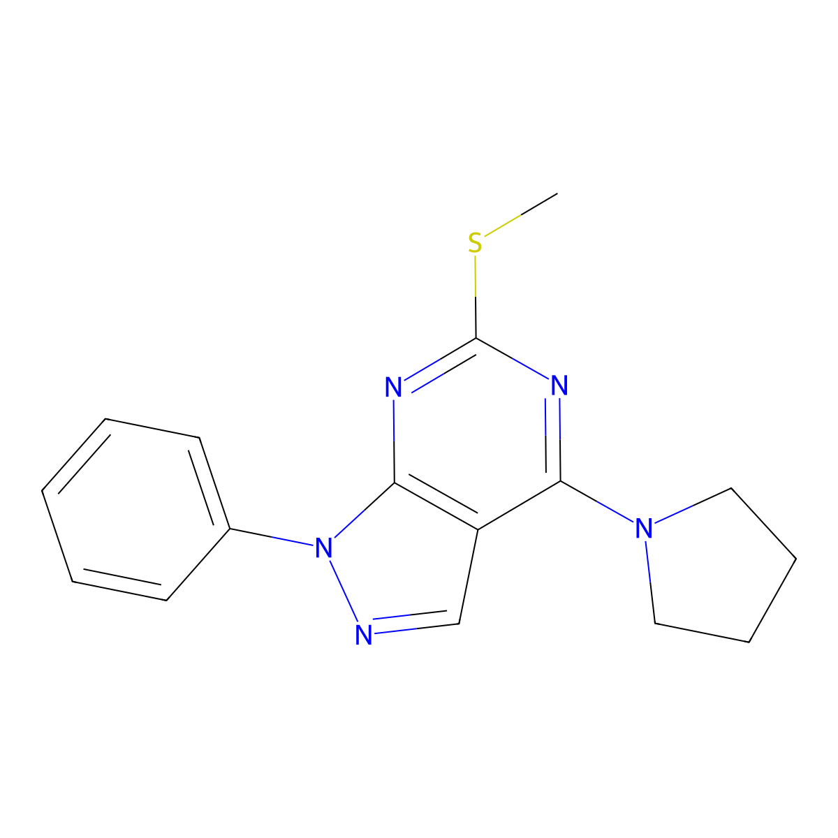 methyl 1-phenyl-4-(1-pyrrolidinyl)-1H-pyrazolo[3,4-d]pyrimidin-6-yl sulfide molecular structure, CAS 339106-41-1
