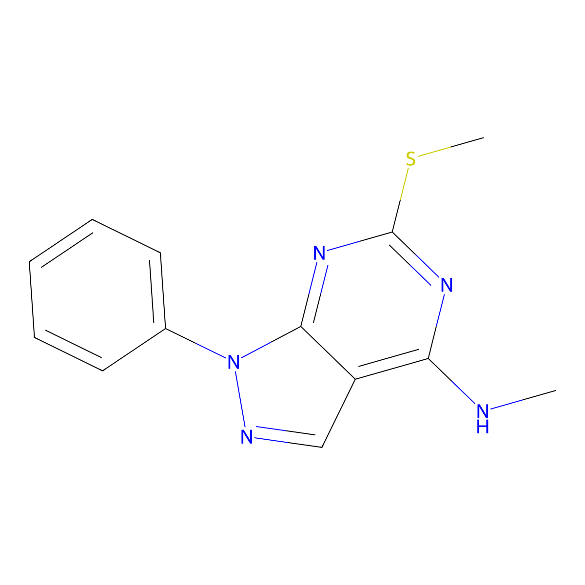 N-methyl-6-(methylsulfanyl)-1-phenyl-1H-pyrazolo[3,4-d]pyrimidin-4-amine molecular structure, CAS 339106-43-3