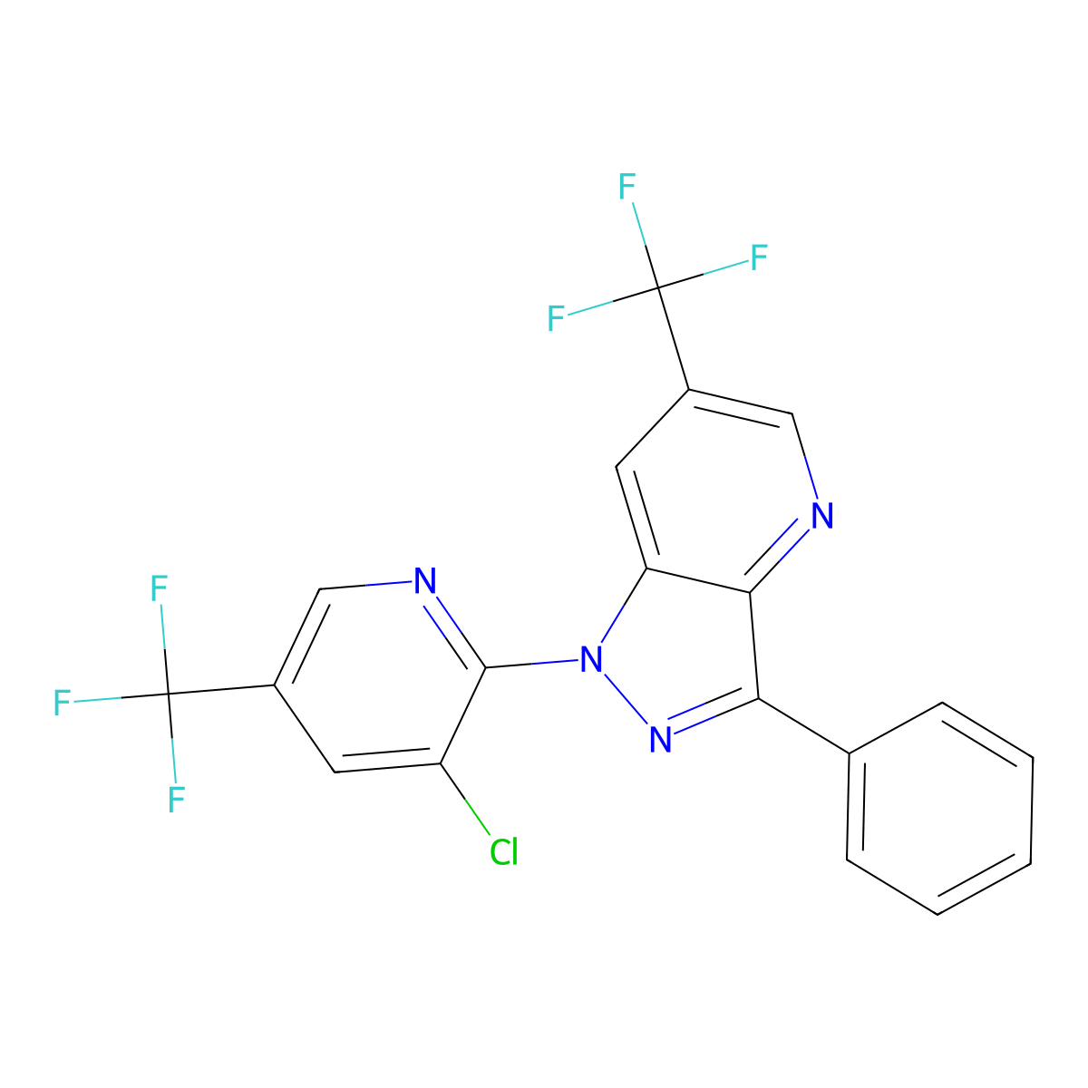 1-[3-chloro-5-(trifluoromethyl)-2-pyridinyl]-3-phenyl-6-(trifluoromethyl)-1H-pyrazolo[4,3-b]pyridine molecular structure, CAS 339106-67-1