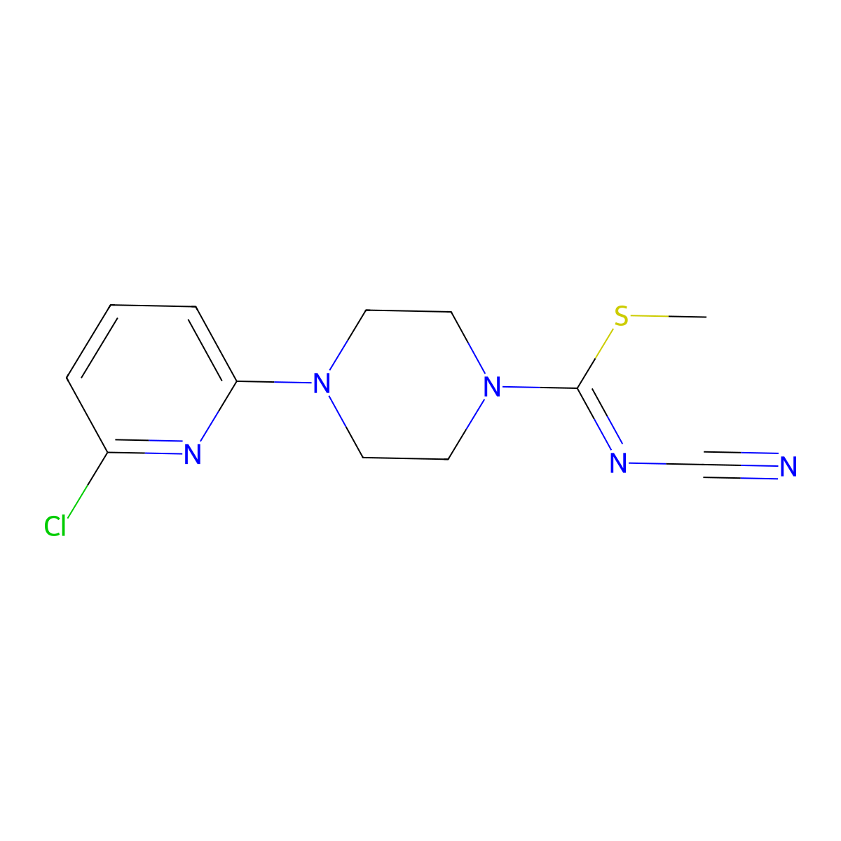 methyl 4-(6-chloro-2-pyridinyl)-N-cyanotetrahydro-1(2H)-pyrazinecarbimidothioate molecular structure, CAS 339107-30-1
