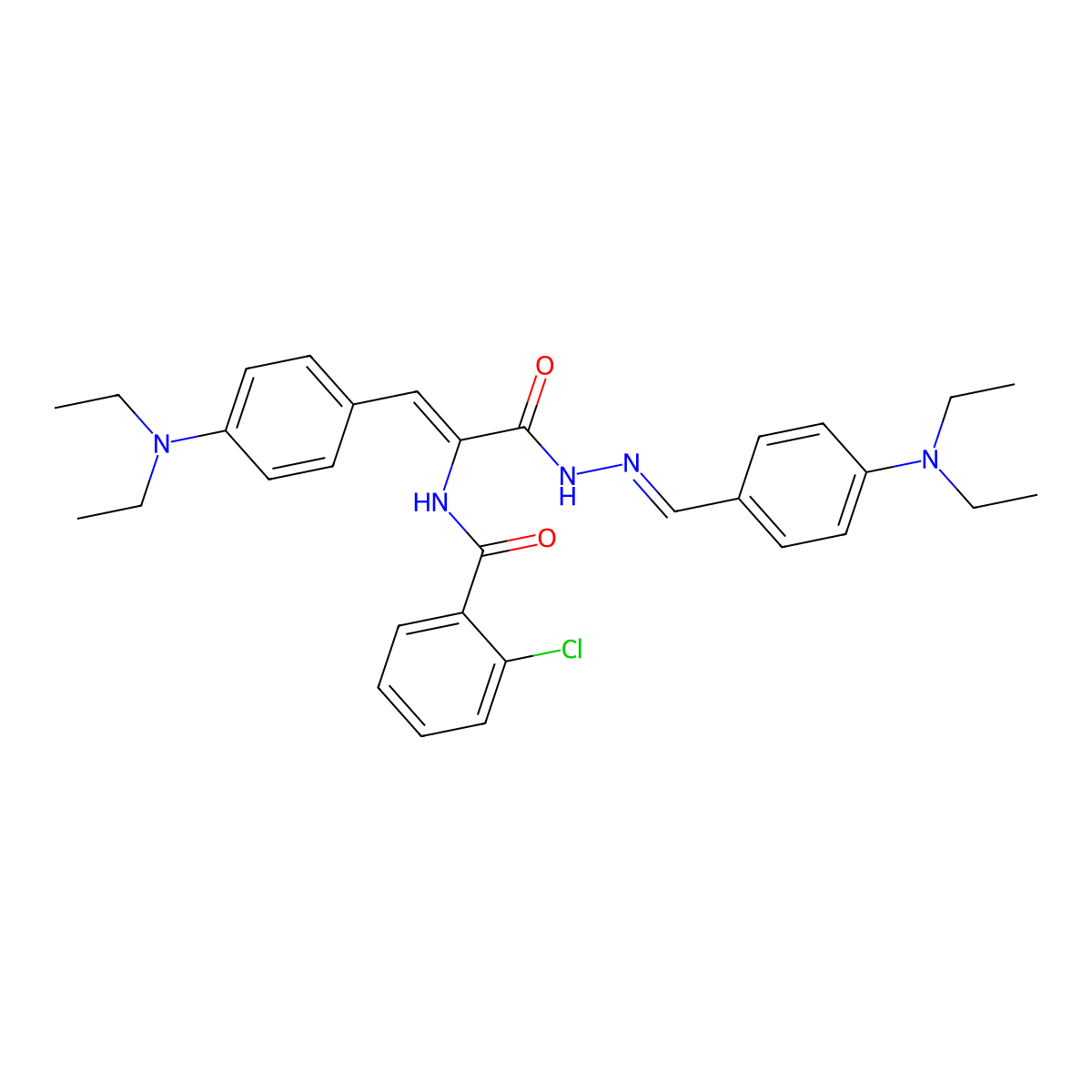 2-[(2-Chlorobenzoyl)amino]-3-[4-(diethylamino)phenyl]-2-propenoic acid 2-[[4-(diethylamino)phenyl]methylene]hydrazide molecular structure, CAS 339107-61-8