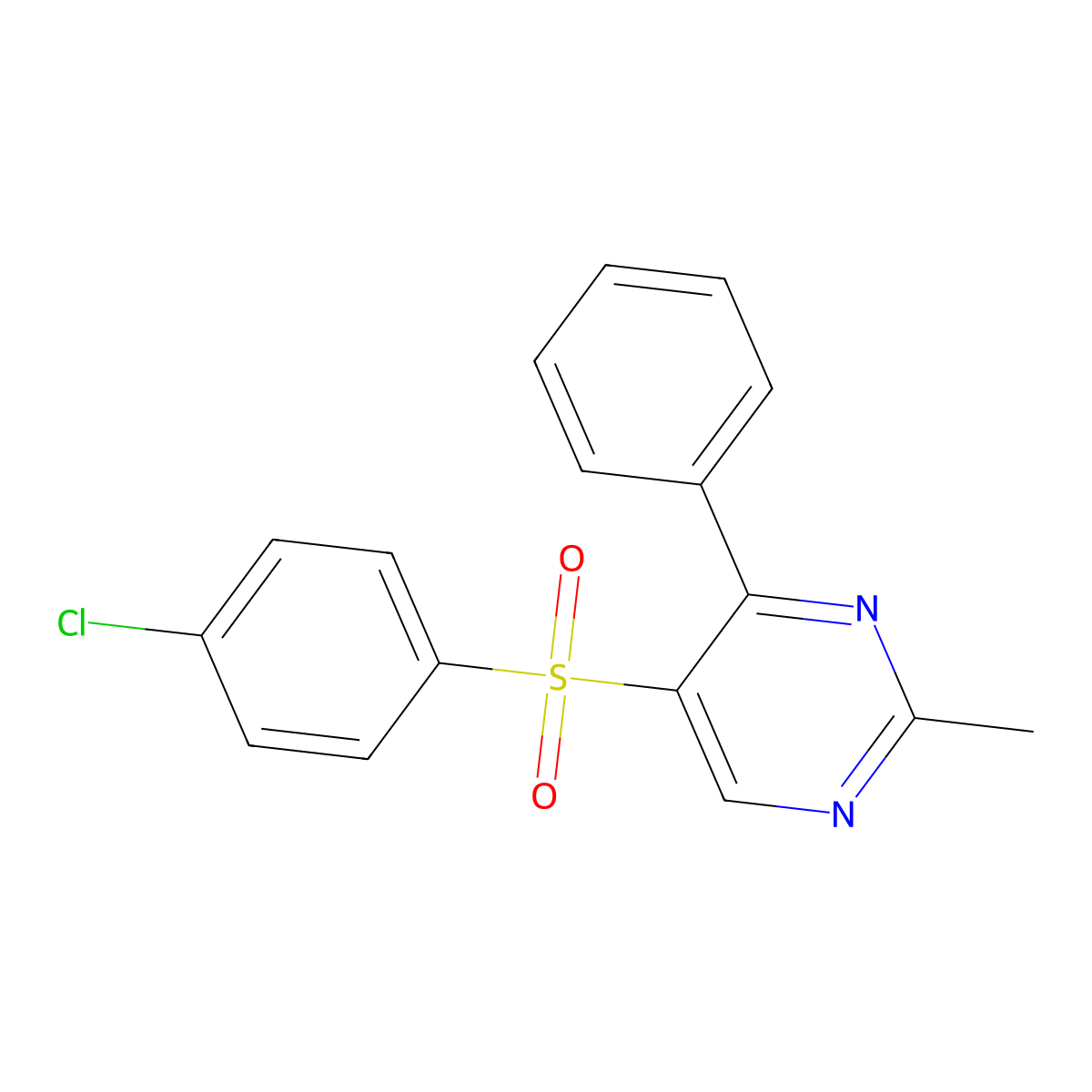 4-Chlorophenyl 2-methyl-4-phenyl-5-pyrimidinyl sulfone molecular structure, CAS 339108-35-9