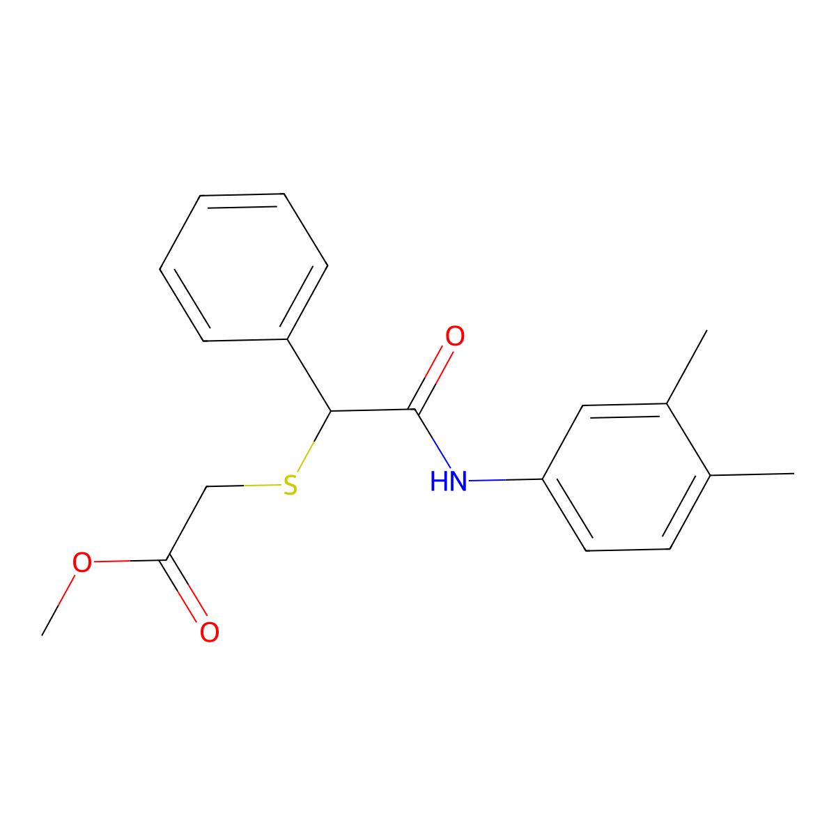 Methyl 2-{[2-(3,4-dimethylanilino)-2-oxo-1-phenylethyl]sulfanyl}acetate molecular structure, CAS 339108-40-6