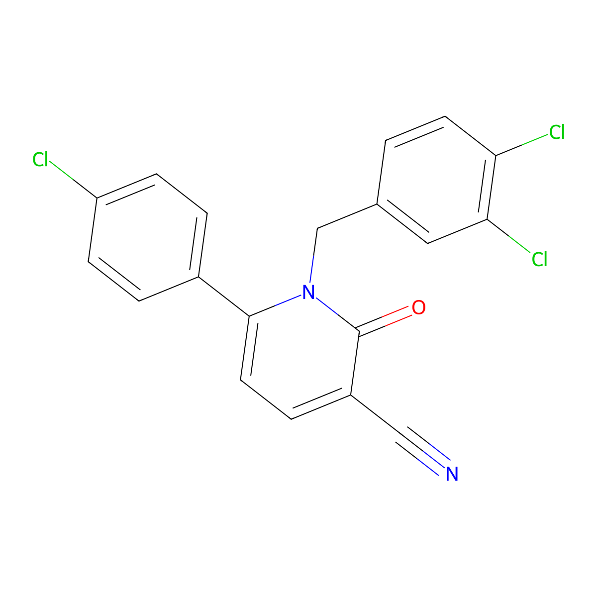 6-(4-Chlorophenyl)-1-(3,4-dichlorobenzyl)-2-oxo-1,2-dihydro-3-pyridinecarbonitrile molecular structure, CAS 339108-77-9