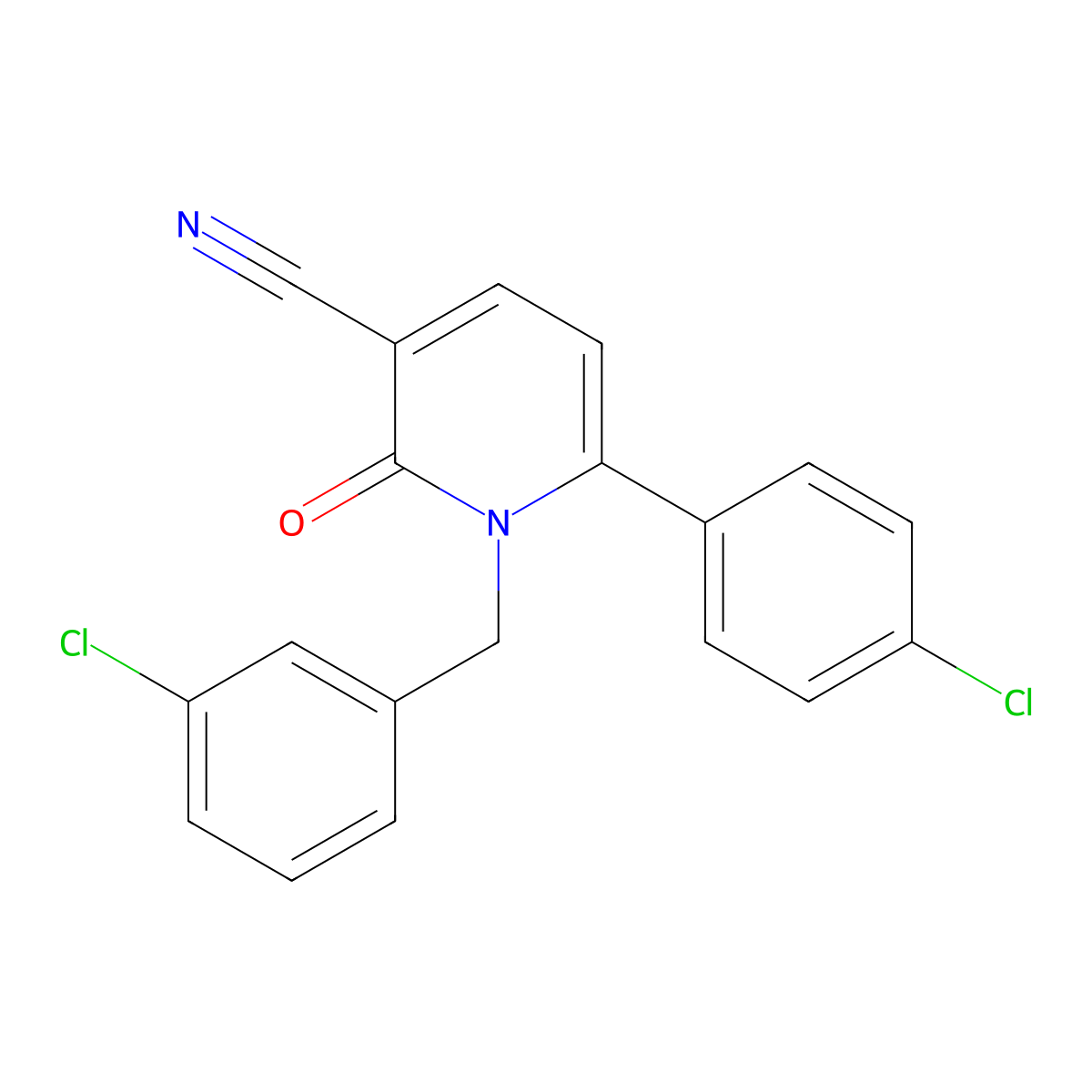 1-(3-Chlorobenzyl)-6-(4-chlorophenyl)-2-oxo-1,2-dihydro-3-pyridinecarbonitrile molecular structure, CAS 339109-55-6
