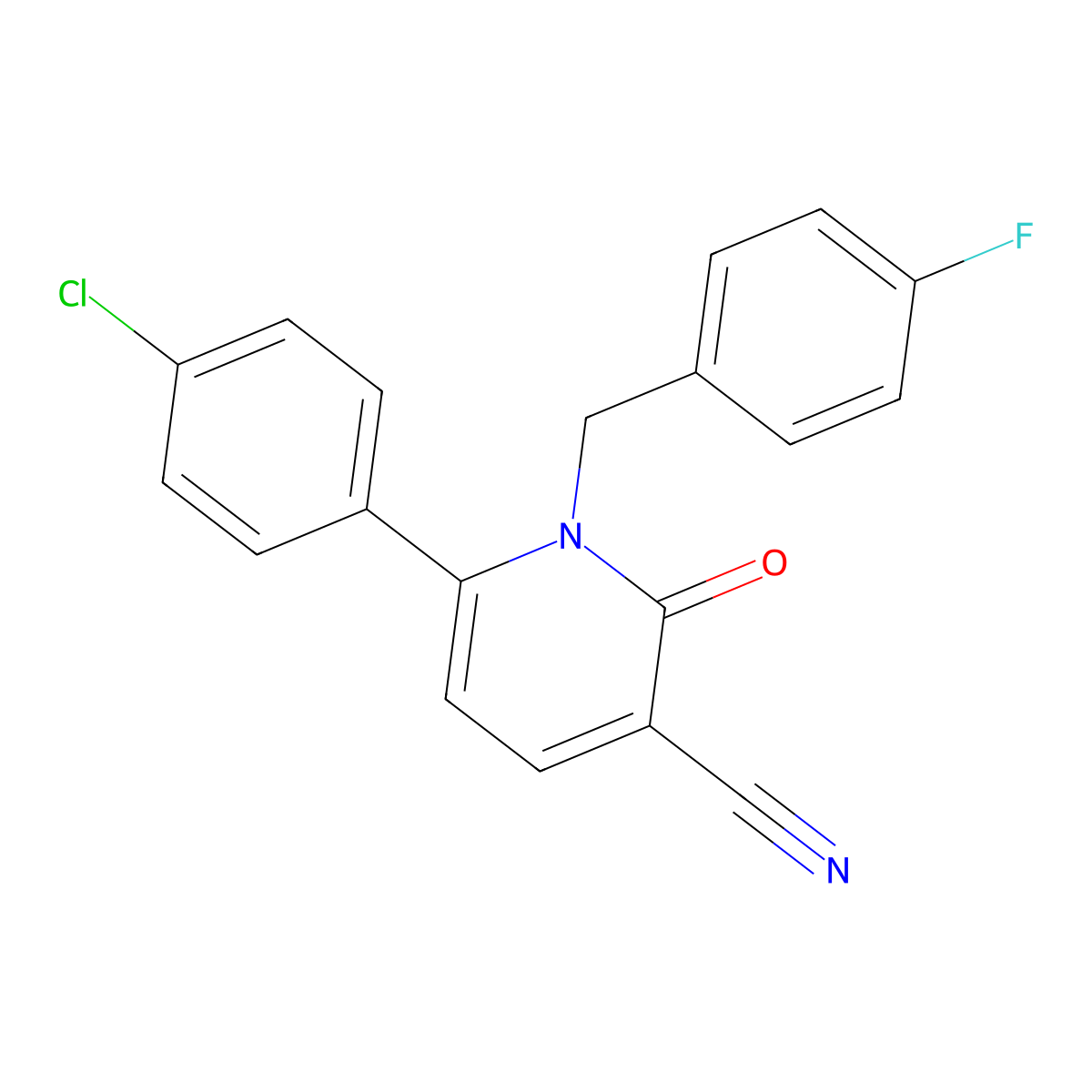 6-(4-Chlorophenyl)-1-[(4-fluorophenyl)methyl]-2-oxopyridine-3-carbonitrile molecular structure, CAS 339109-79-4