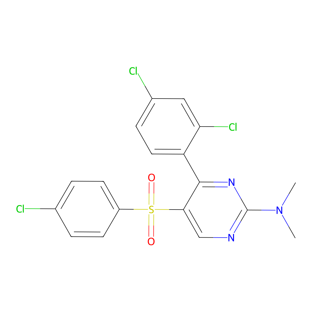 N-[5-[(4-chlorophenyl)sulfonyl]-4-(2,4-dichlorophenyl)-2-pyrimidinyl]-N,N-dimethylamine molecular structure, CAS 339110-24-6