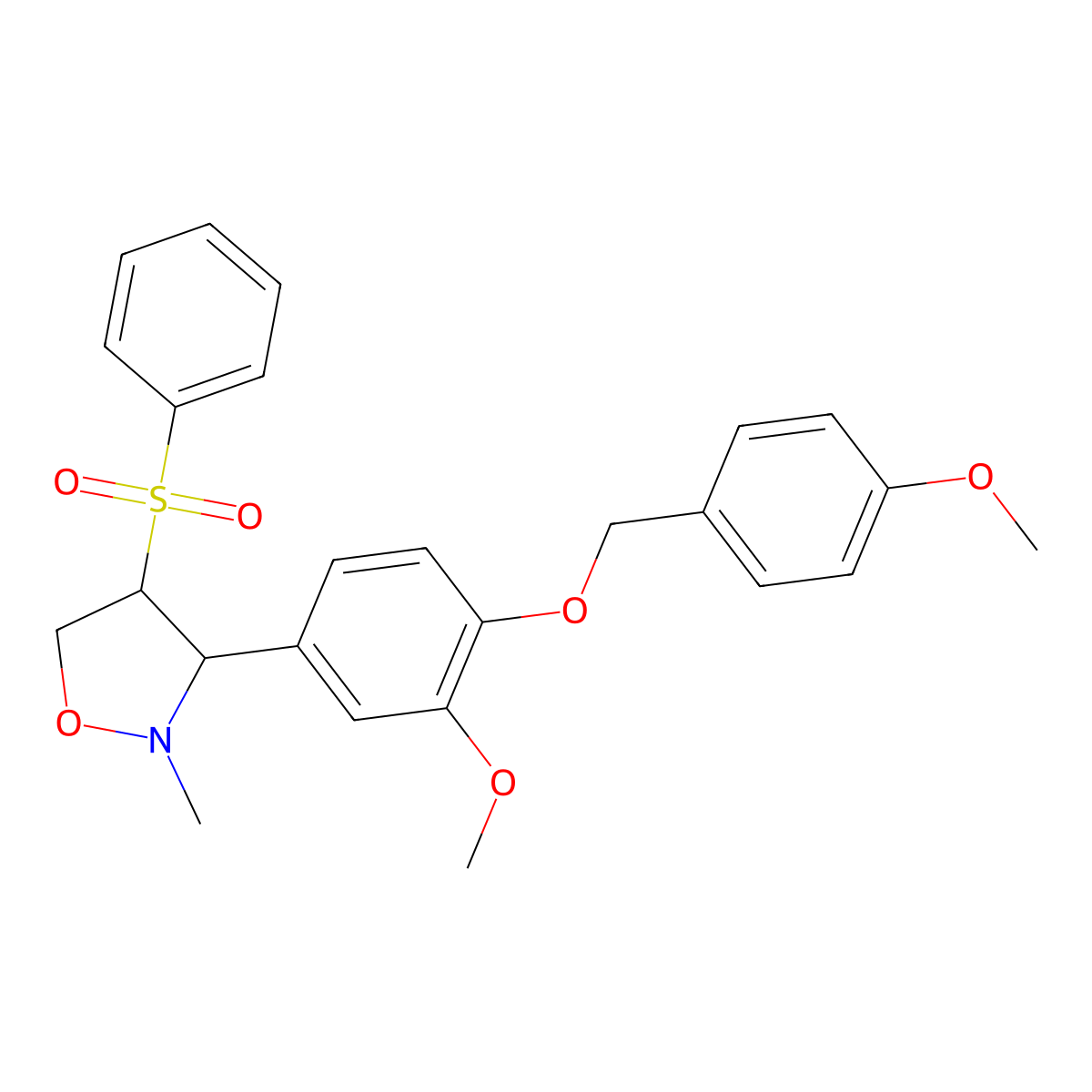 3-{3-Methoxy-4-[(4-methoxybenzyl)oxy]phenyl}-2-methyl-4-(phenylsulfonyl)tetrahydroisoxazole molecular structure, CAS 339110-46-2