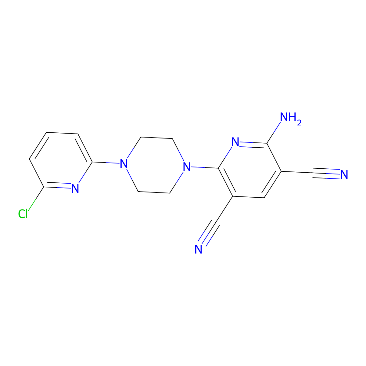 2-Amino-6-[4-(6-chloropyridin-2-yl)piperazin-1-yl]pyridine-3,5-dicarbonitrile molecular structure, CAS 339110-61-1