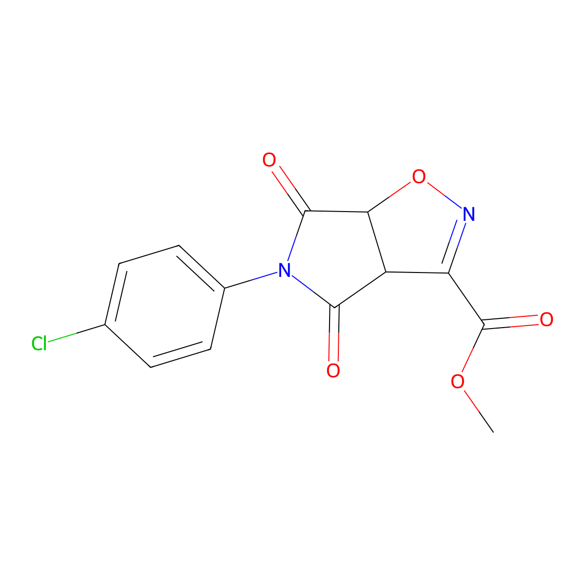 methyl 5-(4-chlorophenyl)-4,6-dioxo-4,5,6,6a-tetrahydro-3aH-pyrrolo[3,4-d]isoxazole-3-carboxylate molecular structure, CAS 339110-65-5