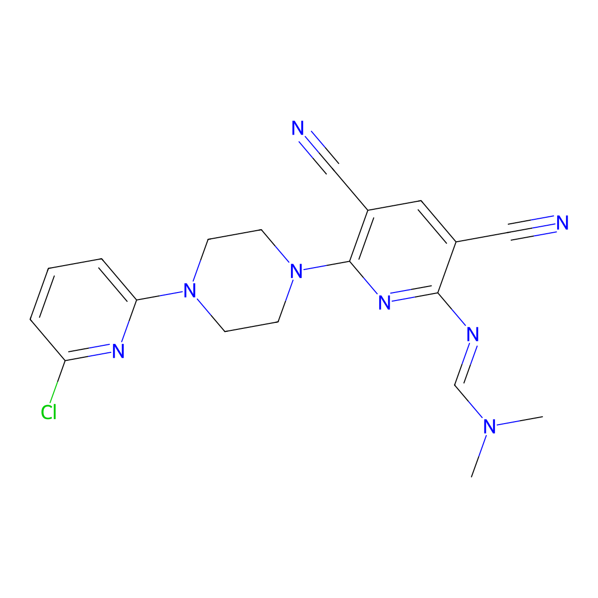 N'-{6-[4-(6-chloro-2-pyridinyl)piperazino]-3,5-dicyano-2-pyridinyl}-N,N-dimethyliminoformamide molecular structure, CAS 339110-72-4