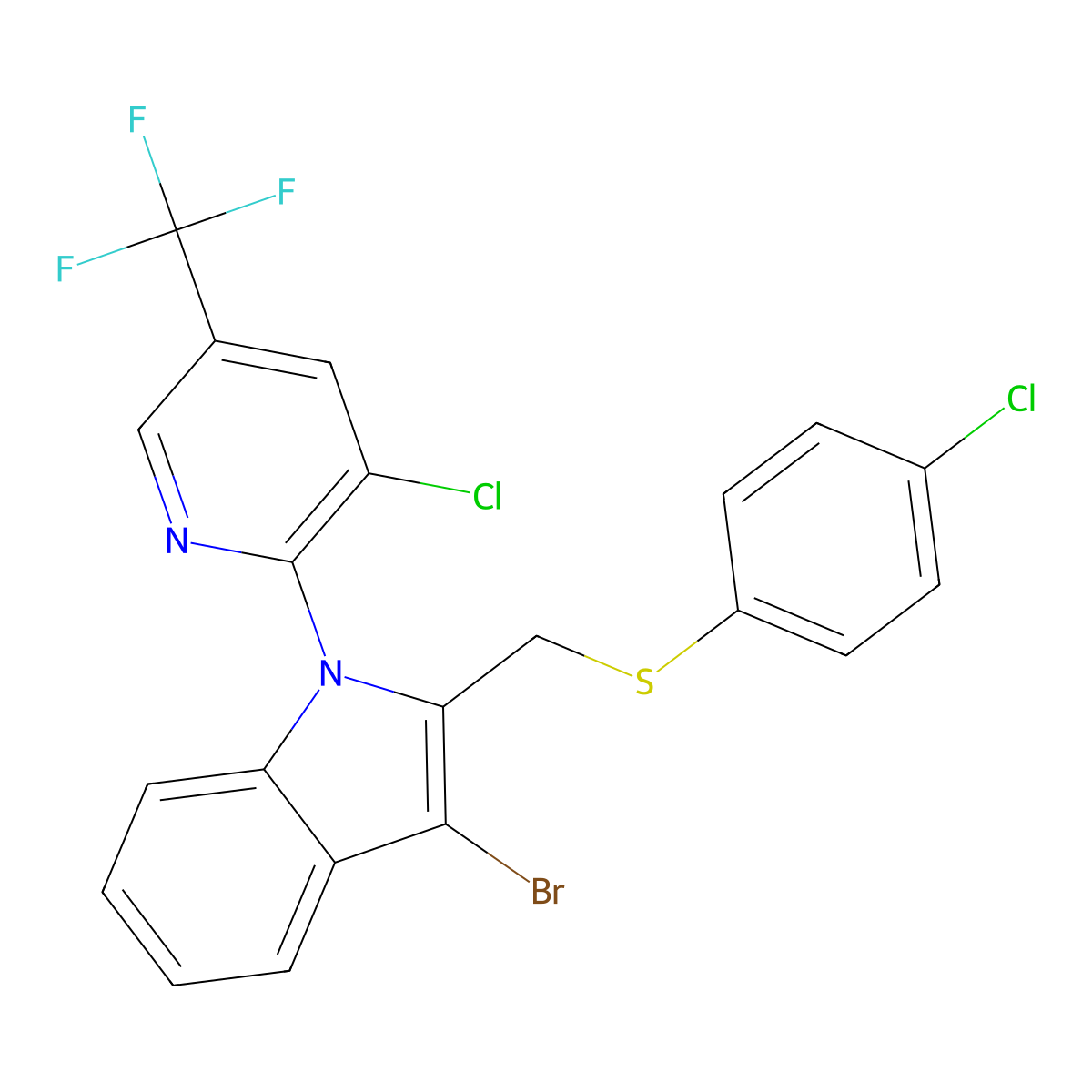 3-Bromo-2-[(4-chlorophenyl)sulfanylmethyl]-1-[3-chloro-5-(trifluoromethyl)pyridin-2-yl]indole molecular structure, CAS 339110-76-8