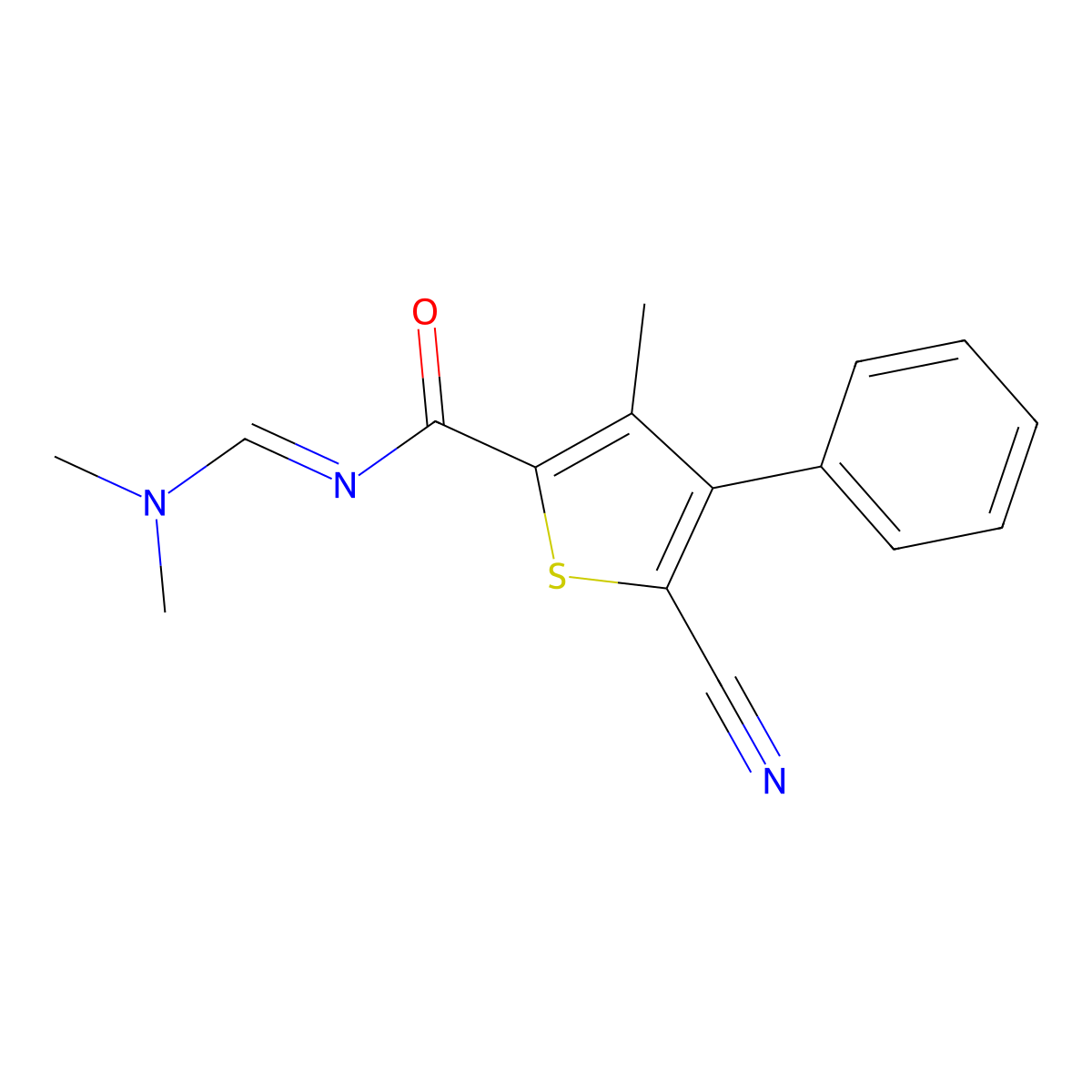 5-cyano-N-[(dimethylamino)methylene]-3-methyl-4-phenyl-2-thiophenecarboxamide molecular structure, CAS 339111-53-4