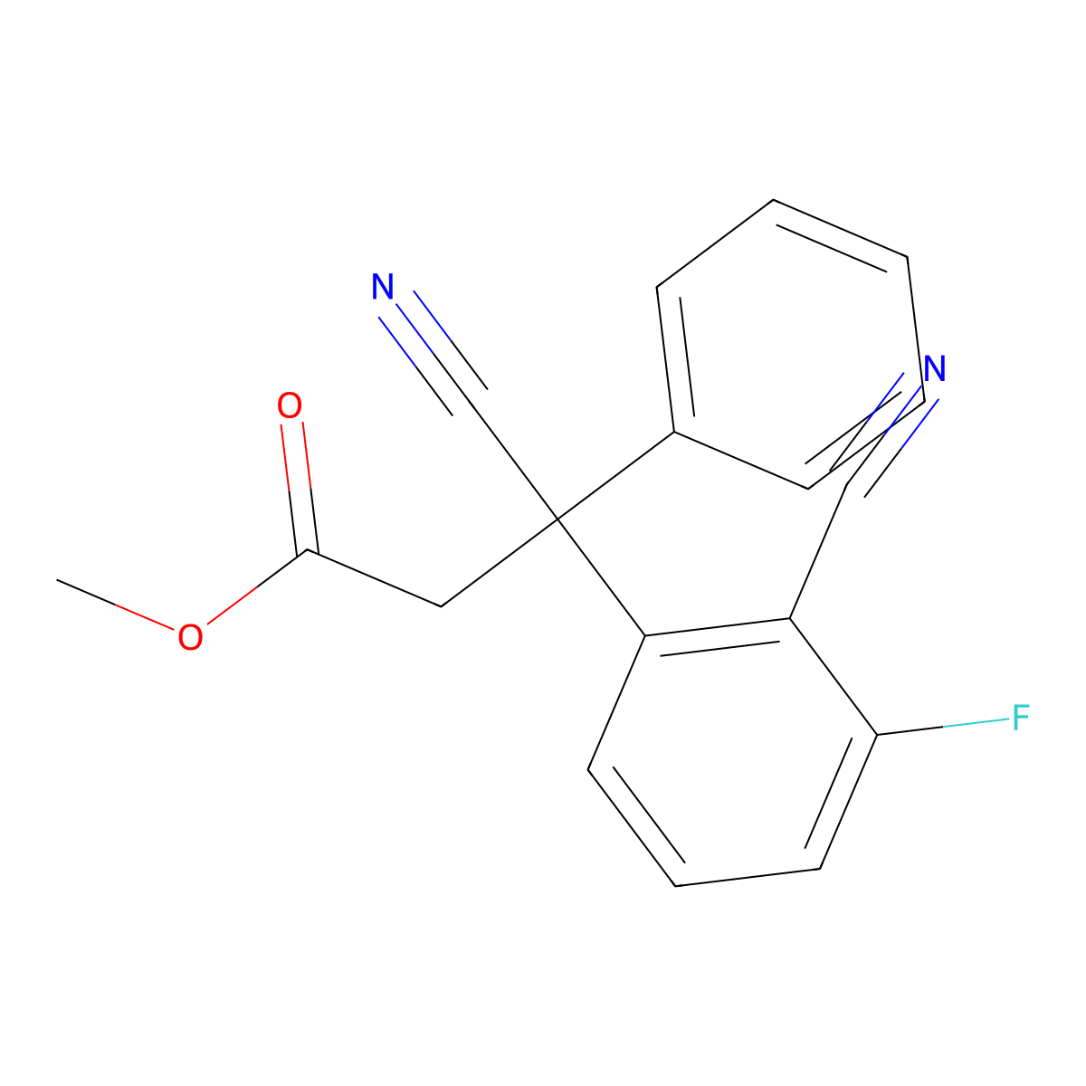 Methyl 3-cyano-3-(2-cyano-3-fluorophenyl)-3-phenylpropanoate molecular structure, CAS 339115-25-2