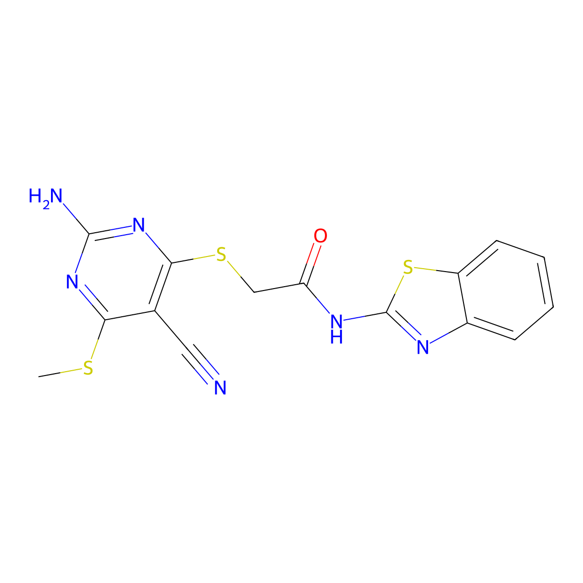 2-{[2-amino-5-cyano-6-(methylthio)-4-pyrimidinyl]thio}-N-1,3-benzothiazol-2-ylacetamide molecular structure, CAS 339156-32-0