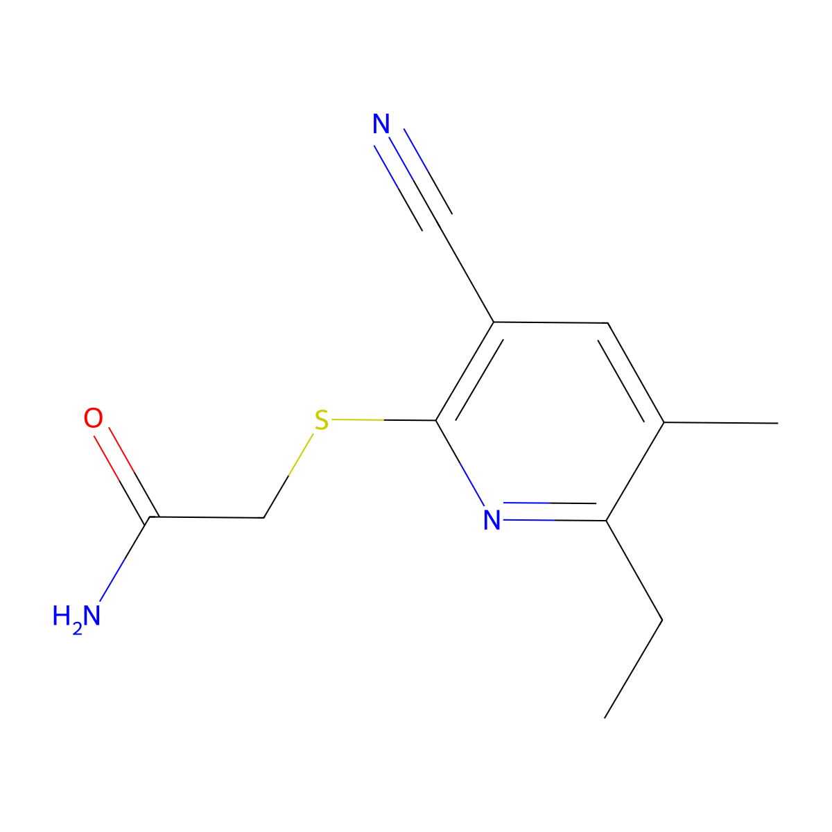 2-[(2-Amino-2-oxoethyl)thio]-3-cyano-6-ethyl-5-methylpyridine molecular structure, CAS 339156-38-6