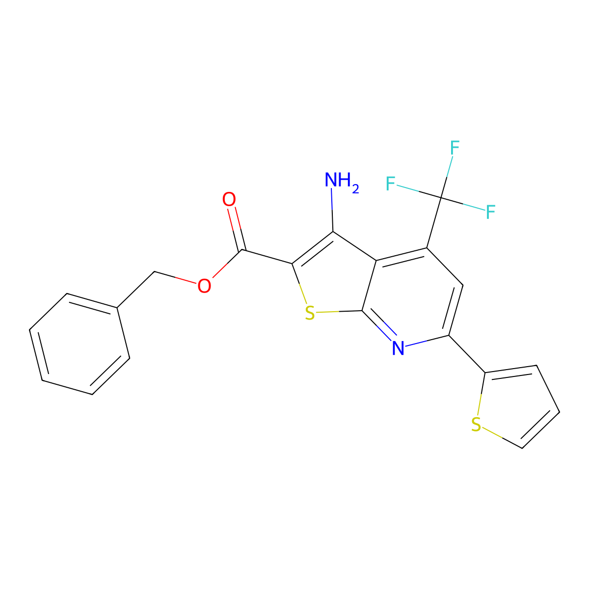 Benzyl 3-amino-6-(thiophen-2-yl)-4-(trifluoromethyl)thieno[2,3-b]pyridine-2-carboxylate molecular structure, CAS 339156-55-7
