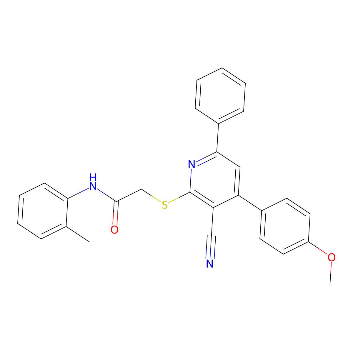 2-((3-Cyano-4-(4-methoxyphenyl)-6-phenylpyridin-2-yl)thio)-N-(o-tolyl)acetamide molecular structure, CAS 339156-60-4
