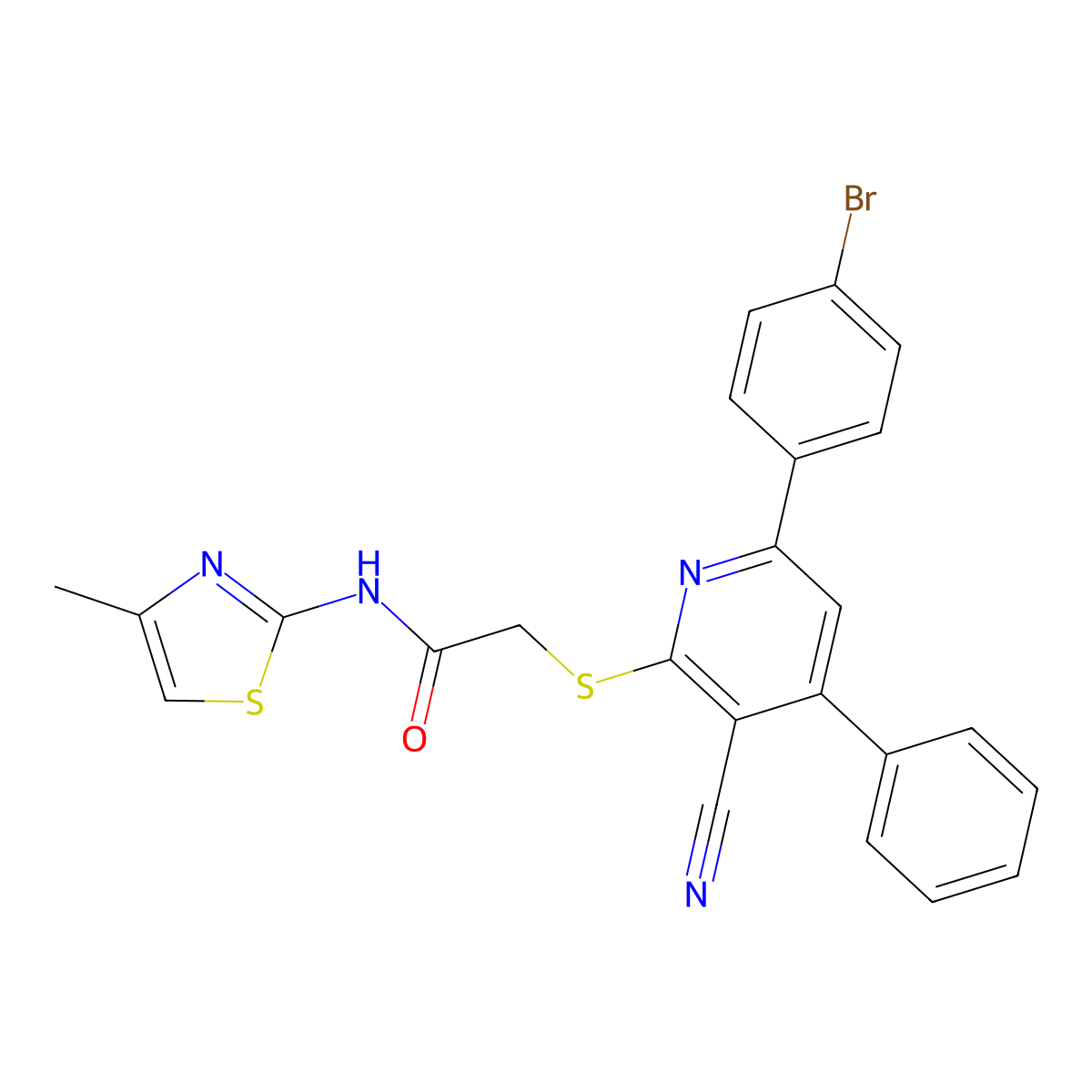 2-[6-(4-bromophenyl)-3-cyano-4-phenylpyridin-2-yl]sulfanyl-N-(4-methyl-1,3-thiazol-2-yl)acetamide molecular structure, CAS 339156-83-1