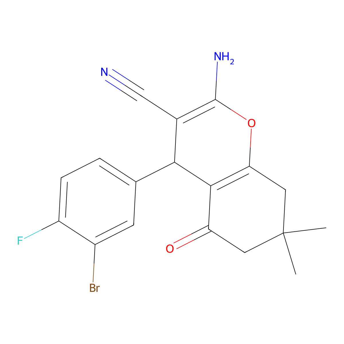 2-amino-4-(3-bromo-4-fluorophenyl)-7,7-dimethyl-5-oxo-5,6,7,8-tetrahydro-4H-chromene-3-carbonitrile molecular structure, CAS 339156-88-6