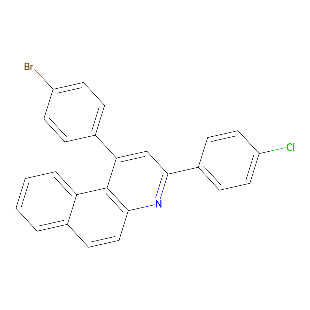 1-(4-Bromophenyl)-3-(4-chlorophenyl)benzo[f]quinoline molecular structure, CAS 339158-40-6