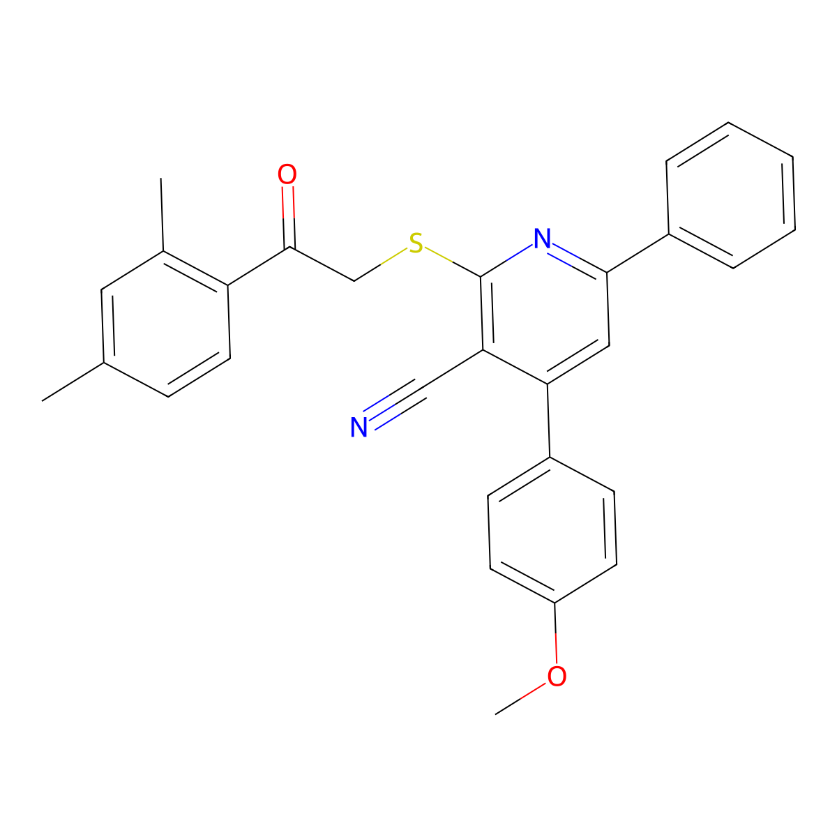 2-[2-(2,4-Dimethylphenyl)-2-oxoethyl]sulfanyl-4-(4-methoxyphenyl)-6-phenylpyridine-3-carbonitrile molecular structure, CAS 339158-42-8