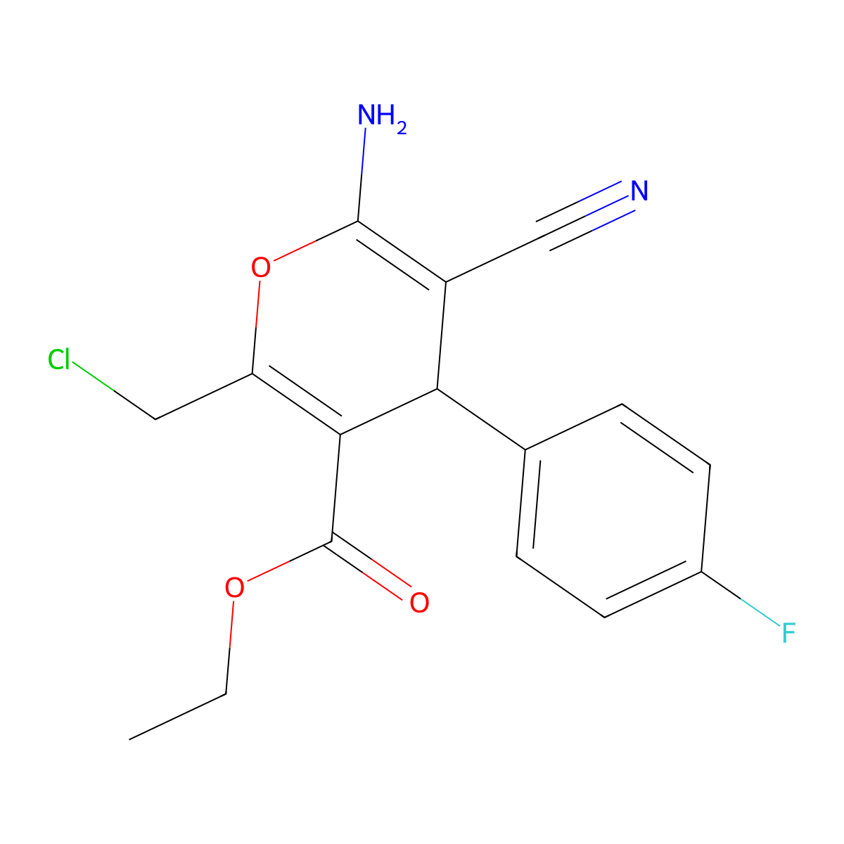 ethyl 6-amino-2-(chloromethyl)-5-cyano-4-(4-fluorophenyl)-4H-pyran-3-carboxylate molecular structure, CAS 339158-75-7