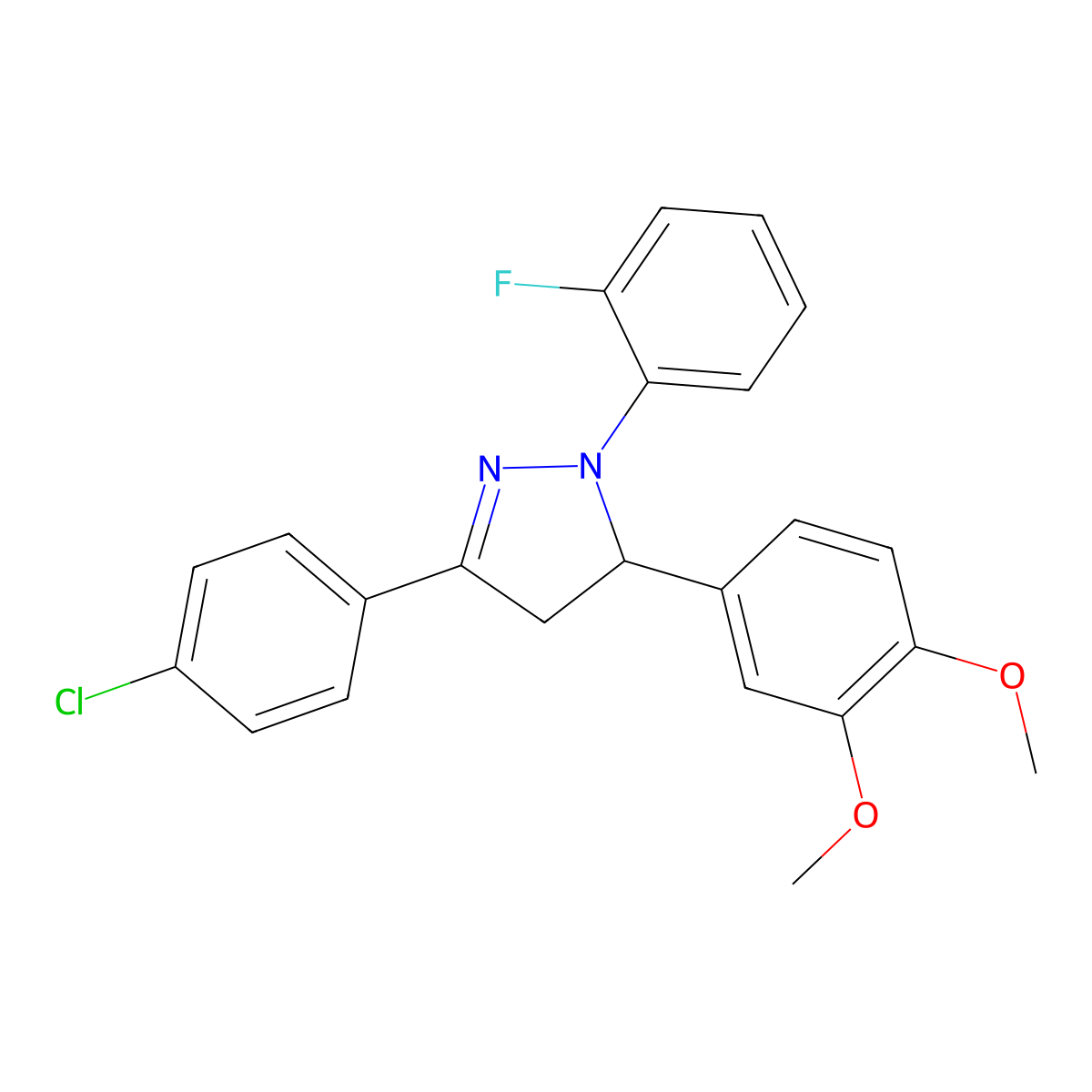 5-(4-Chlorophenyl)-3-(3,4-dimethoxyphenyl)-2-(2-fluorophenyl)-3,4-dihydropyrazole molecular structure, CAS 339159-50-1