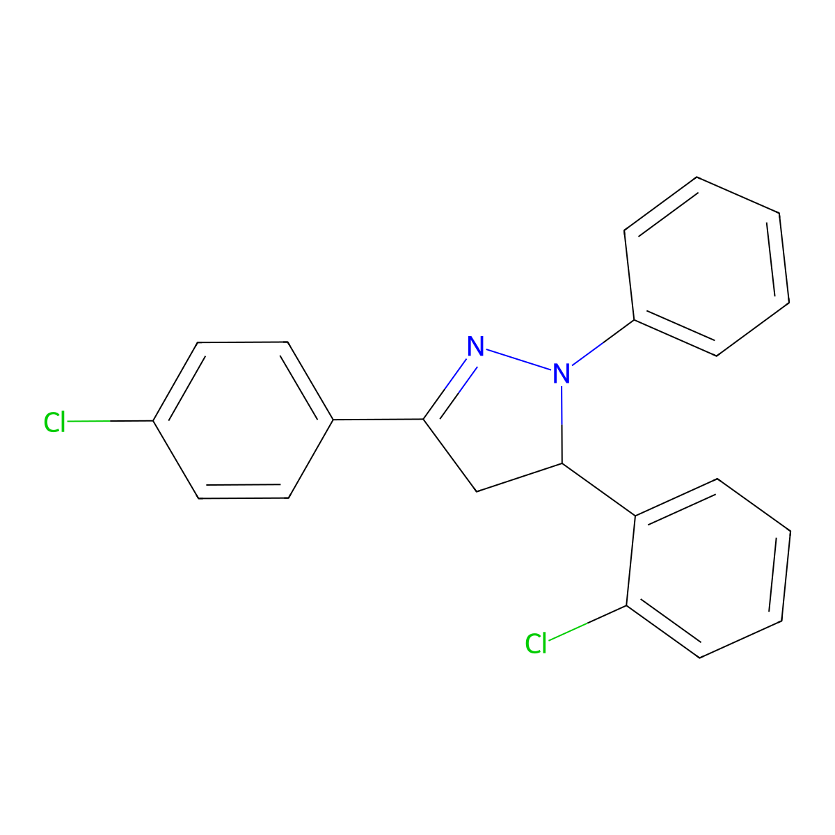 5-(2-chlorophenyl)-3-(4-chlorophenyl)-1-phenyl-4,5-dihydro-1H-pyrazole molecular structure, CAS 339159-62-5