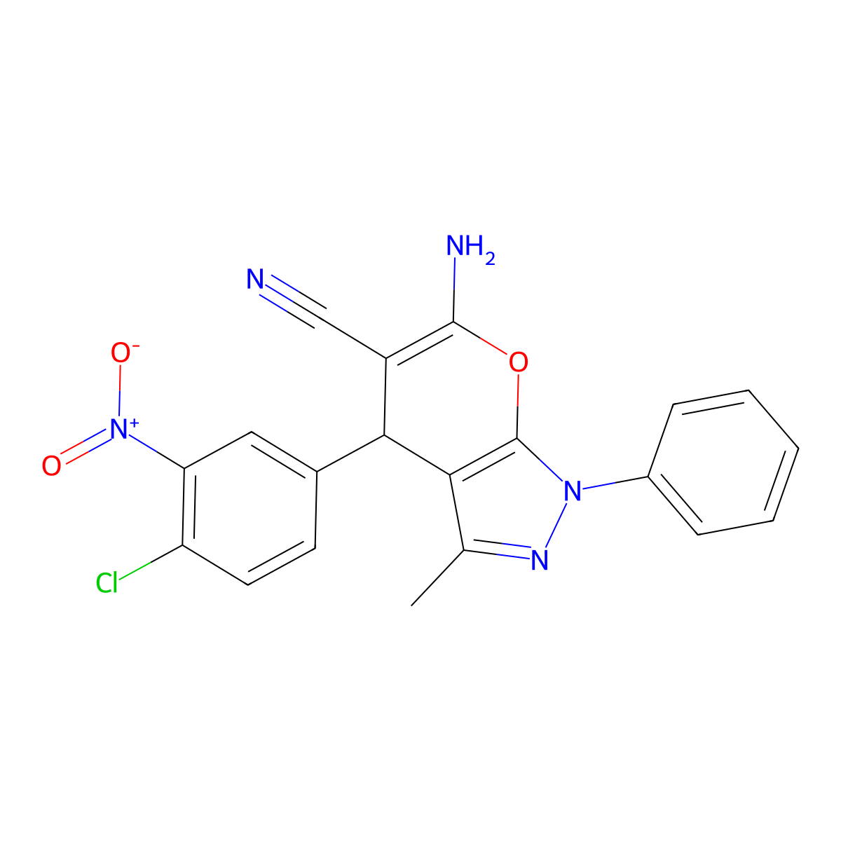 6-amino-4-(4-chloro-3-nitrophenyl)-3-methyl-1-phenyl-4H-pyrano[2,3-c]pyrazole-5-carbonitrile molecular structure, CAS 339163-63-2