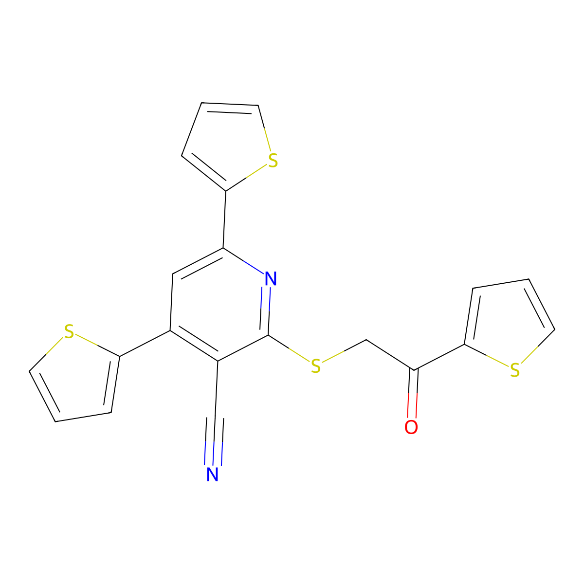 2-((2-Oxo-2-(thiophen-2-yl)ethyl)thio)-4,6-di(thiophen-2-yl)nicotinonitrile molecular structure, CAS 339163-65-4