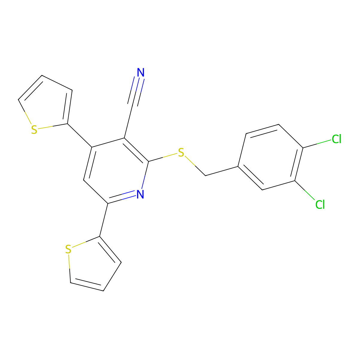2-[(3,4-Dichlorophenyl)methylsulfanyl]-4,6-dithiophen-2-ylpyridine-3-carbonitrile molecular structure, CAS 339163-94-9