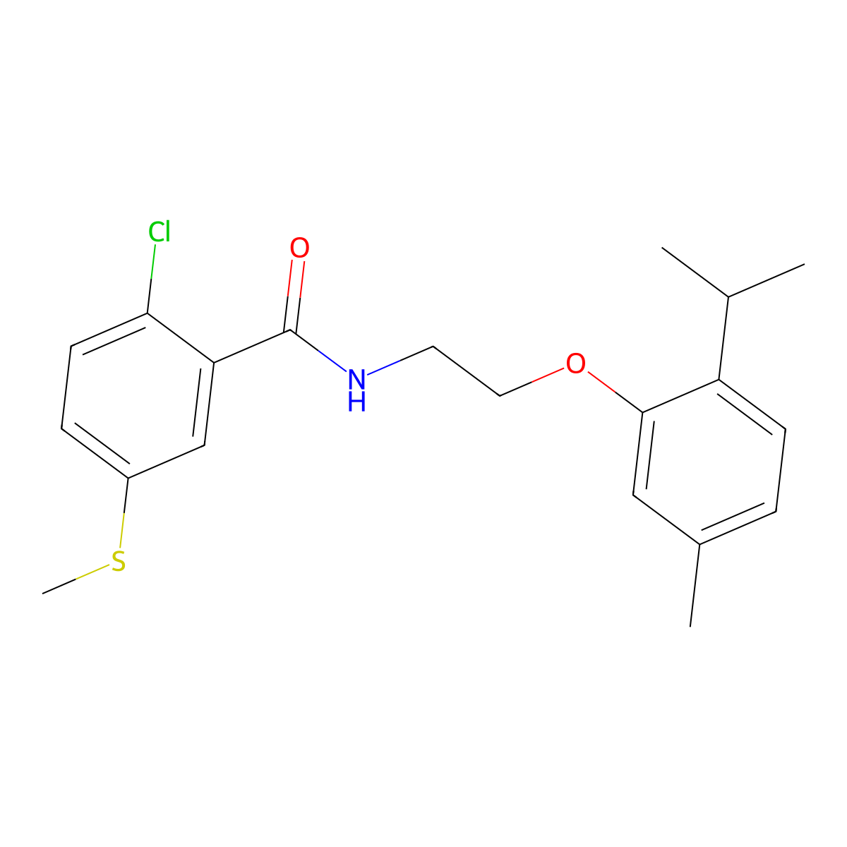 2-chloro-N-[2-(5-methyl-2-propan-2-ylphenoxy)ethyl]-5-methylsulfanylbenzamide molecular structure, CAS 339174-23-1