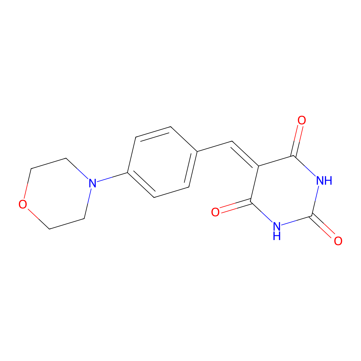 5-(4-morpholinobenzylidene)pyrimidine-2,4,6(1H,3H,5H)-trione molecular structure, CAS 339174-47-9