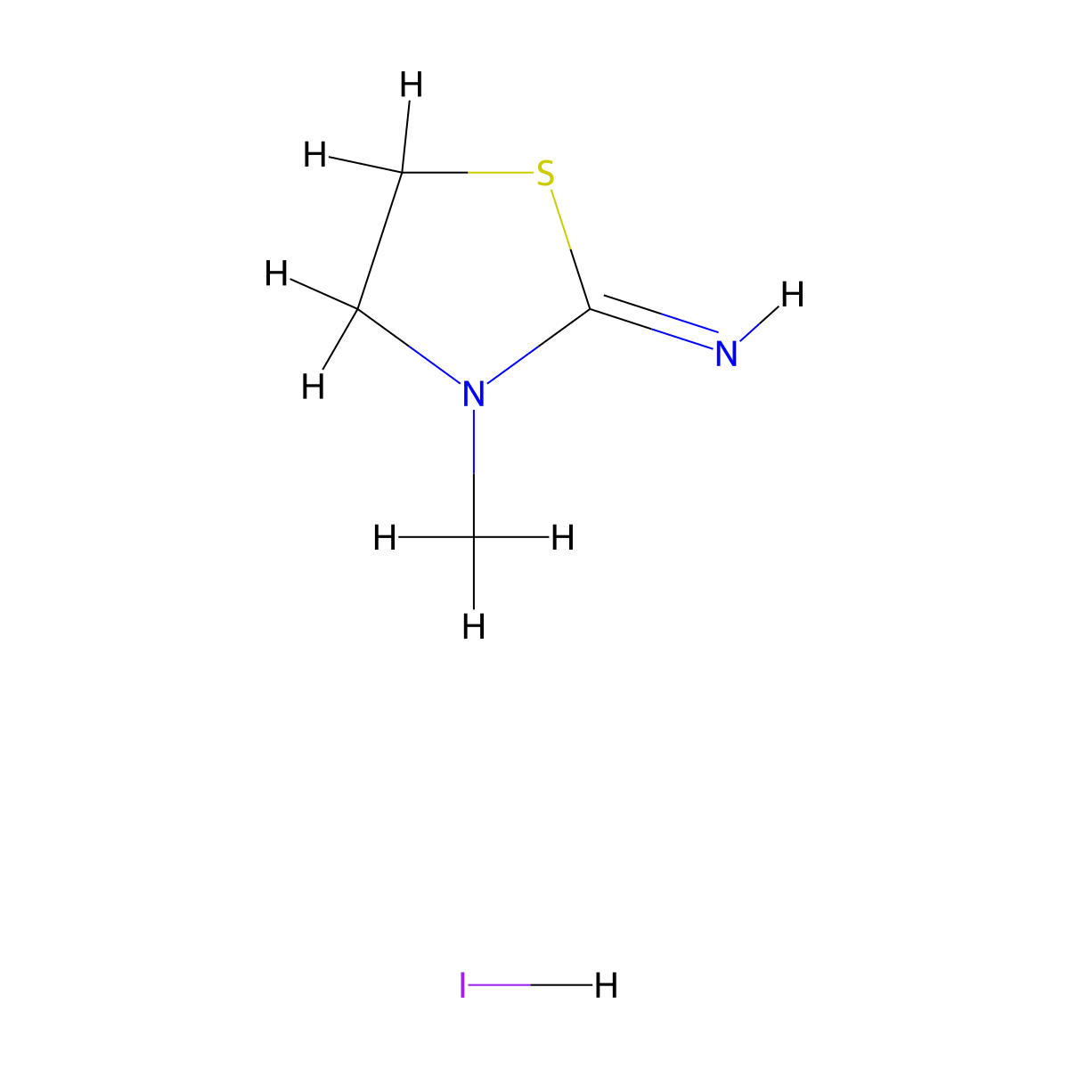 3-methyl-1,3-thiazolidin-2-imine Hydroiodide molecular structure, CAS 33918-09-1