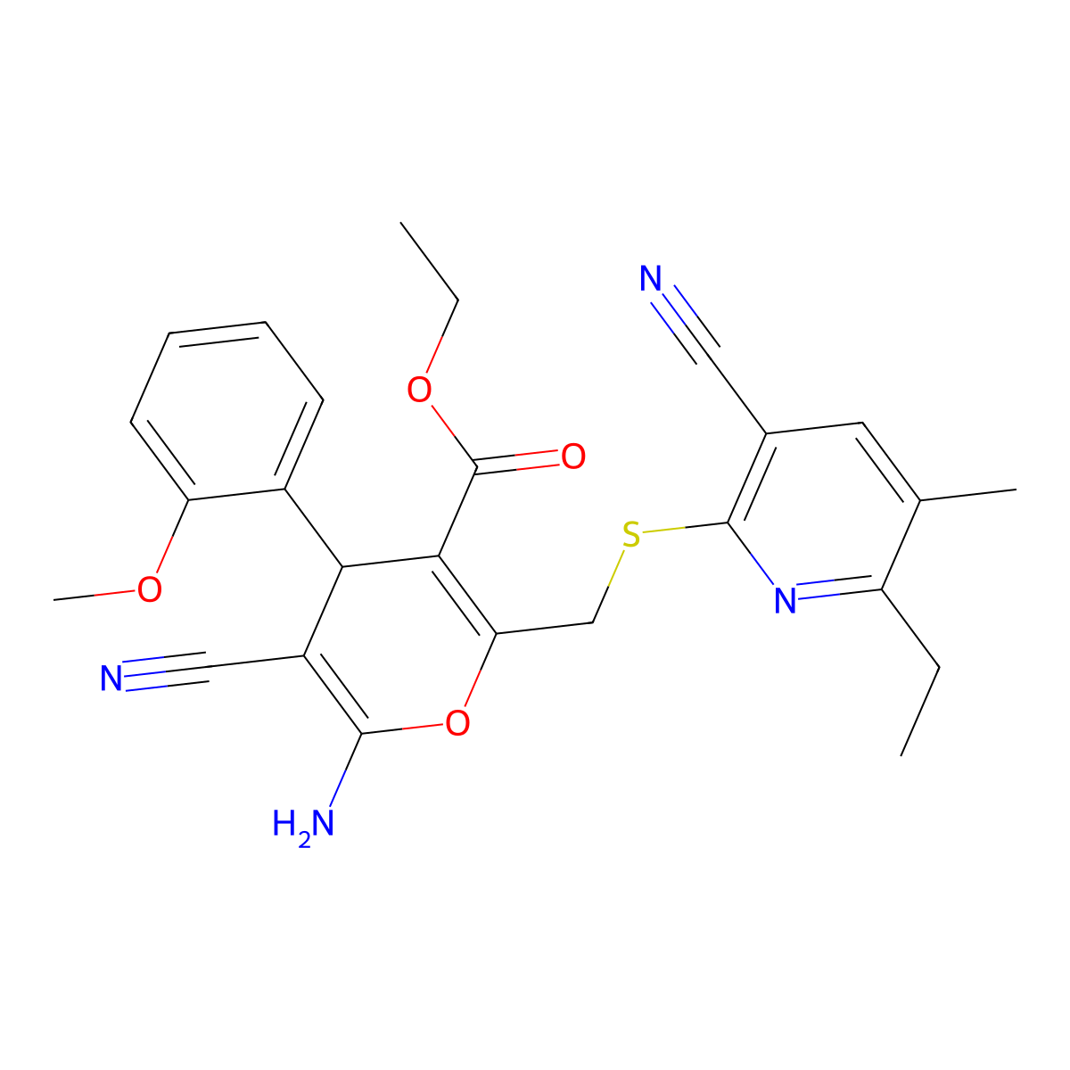 ethyl 6-amino-5-cyano-2-{[(3-cyano-6-ethyl-5-methylpyridin-2-yl)sulfanyl]methyl}-4-(2-methoxyphenyl)-4H-pyran-3-carboxylate molecular structure, CAS 339187-33-6