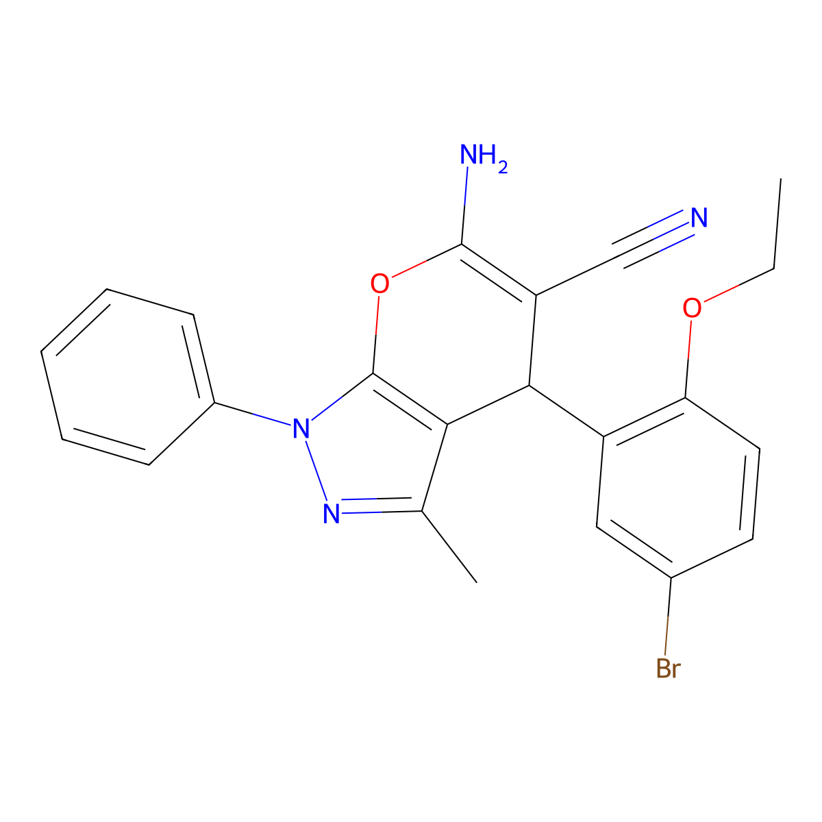 6-Amino-4-(5-bromo-2-ethoxyphenyl)-3-methyl-1-phenyl-1,4-dihydropyrano[2,3-c]pyrazole-5-carbonitrile molecular structure, CAS 339187-53-0