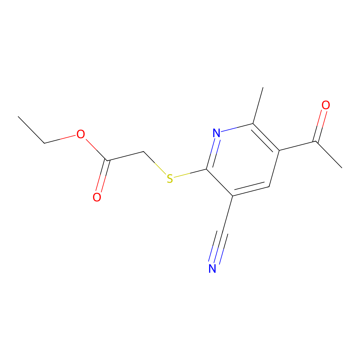 2-[(5-Acetyl-3-cyano-6-methyl-2-pyridinyl)thio]acetic acid ethyl ester molecular structure, CAS 339187-57-4