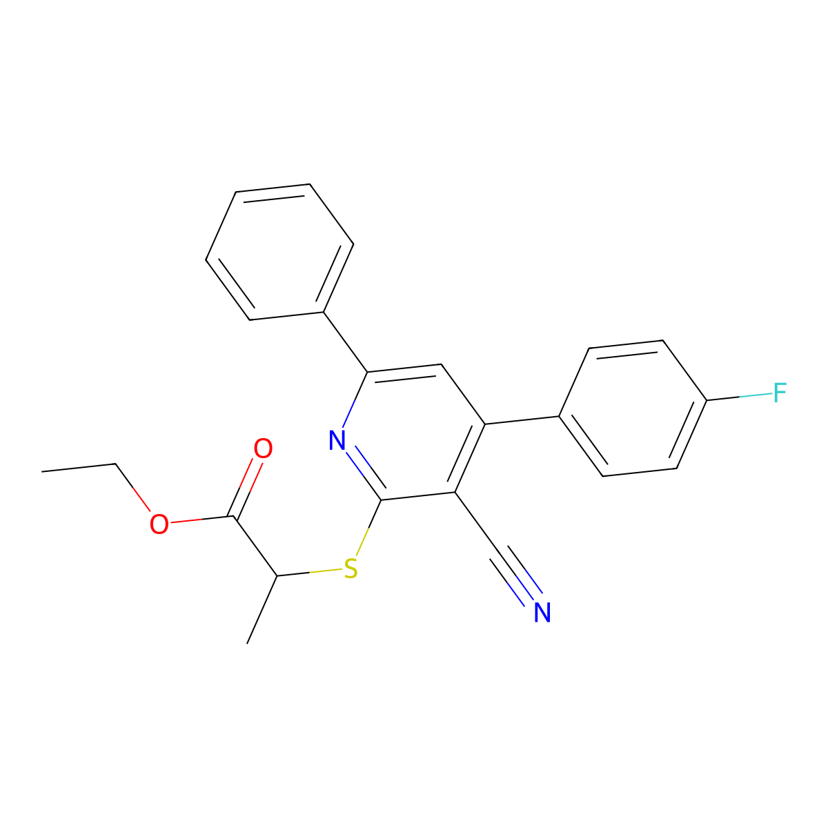 Ethyl 2-{[3-cyano-4-(4-fluorophenyl)-6-phenylpyridin-2-yl]sulfanyl}propanoate molecular structure, CAS 339187-70-1
