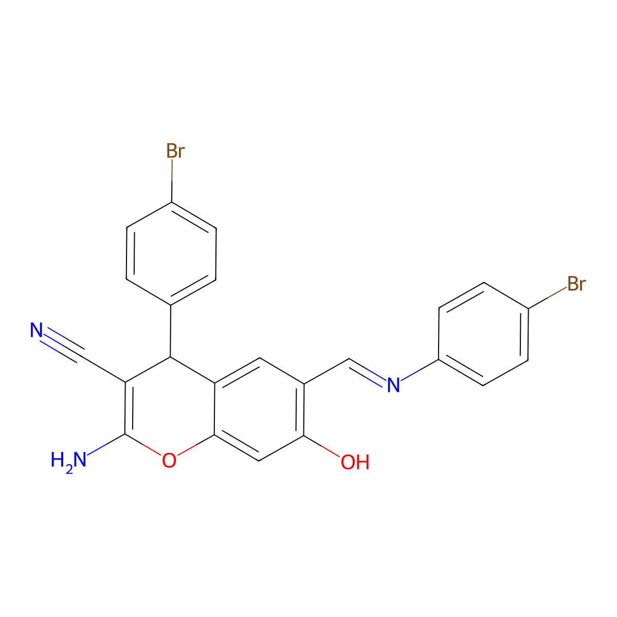 2-Amino-4-(4-bromophenyl)-6-[(E)-[(4-bromophenyl)imino]methyl]-7-hydroxy-4H-chromene-3-carbonitrile molecular structure, CAS 339191-33-2