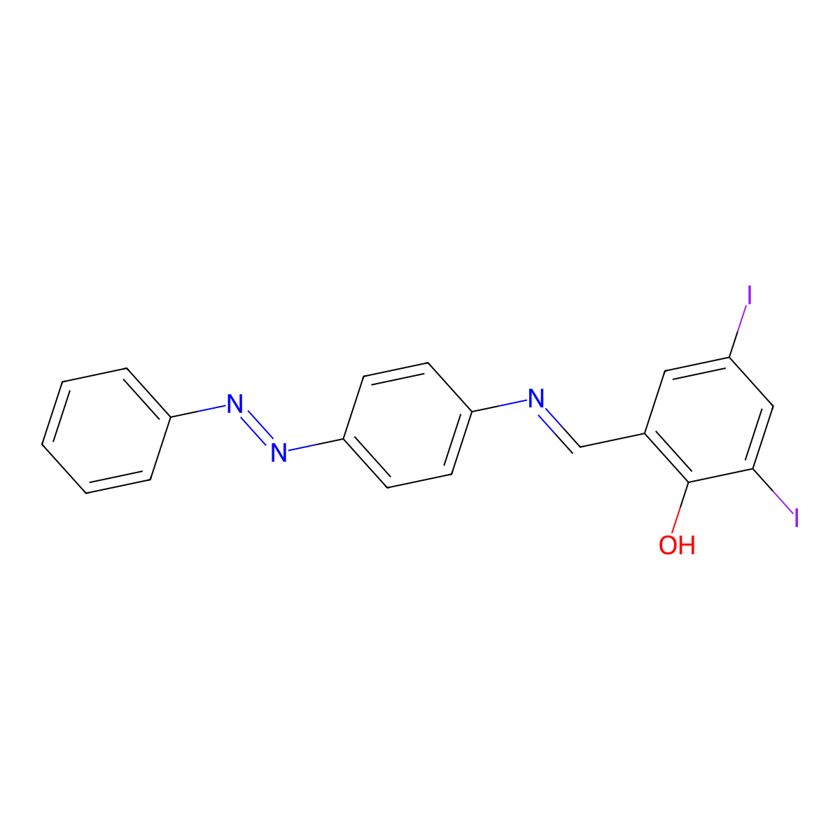 Phenol, 2,4-diiodo-6-[[[4-(2-phenyldiazenyl)phenyl]imino]methyl]- molecular structure, CAS 339191-71-8
