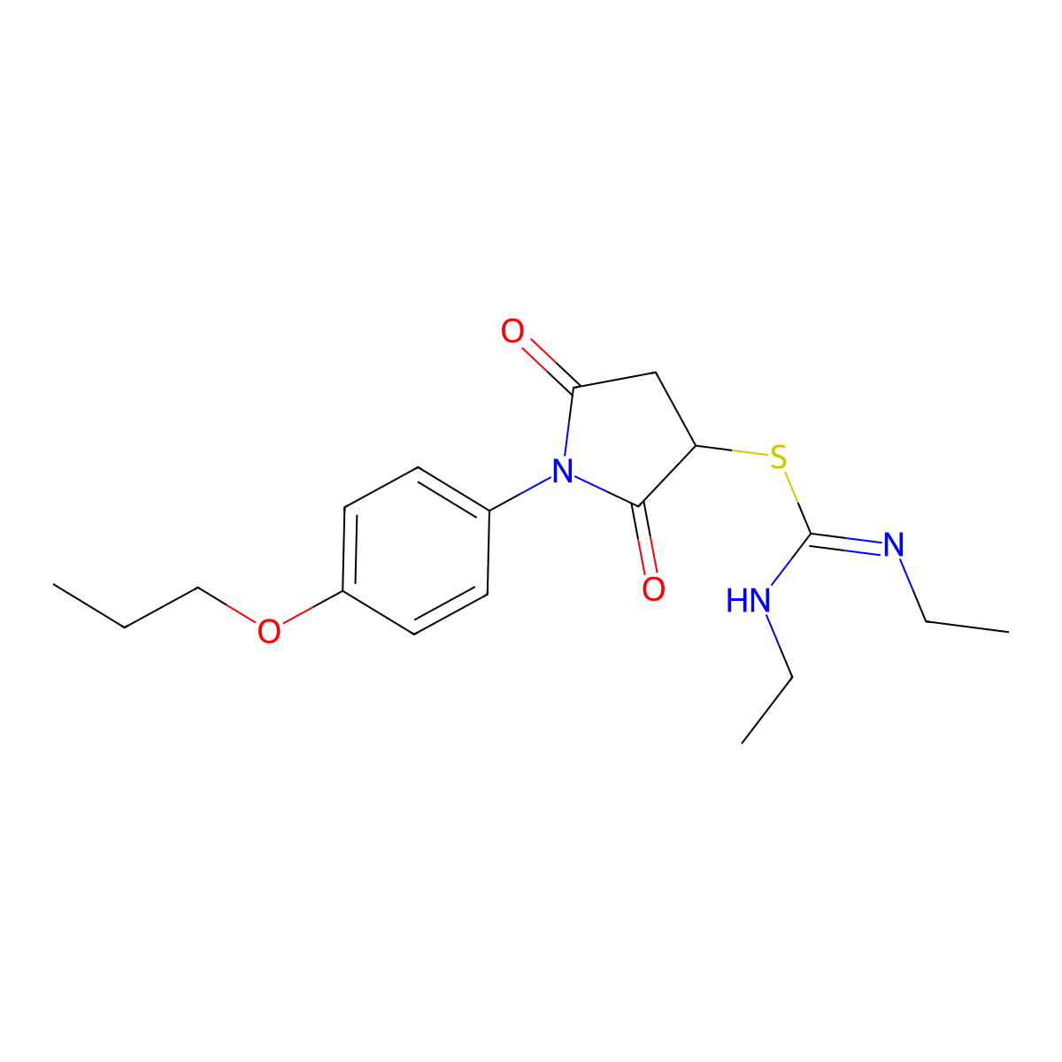 2,5-dioxo-1-(4-propoxyphenyl)-3-pyrrolidinyl N,N'-diethylimidothiocarbamate molecular structure, CAS 339197-58-9