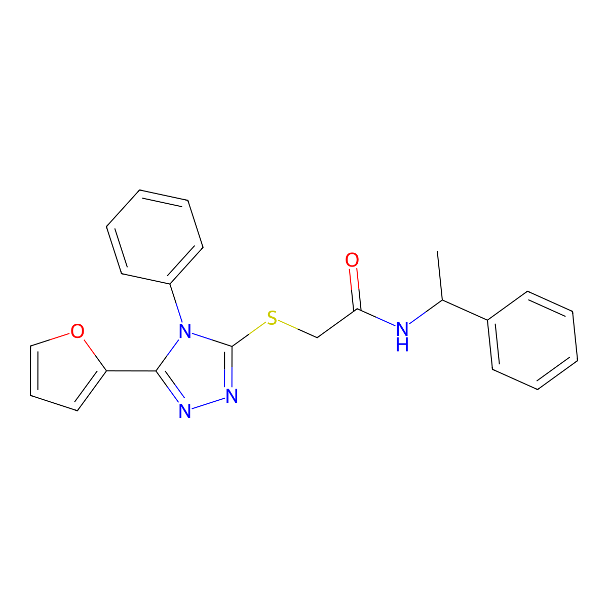 2-[[5-(furan-2-yl)-4-phenyl-1,2,4-triazol-3-yl]sulfanyl]-N-(1-phenylethyl)acetamide molecular structure, CAS 339198-50-4