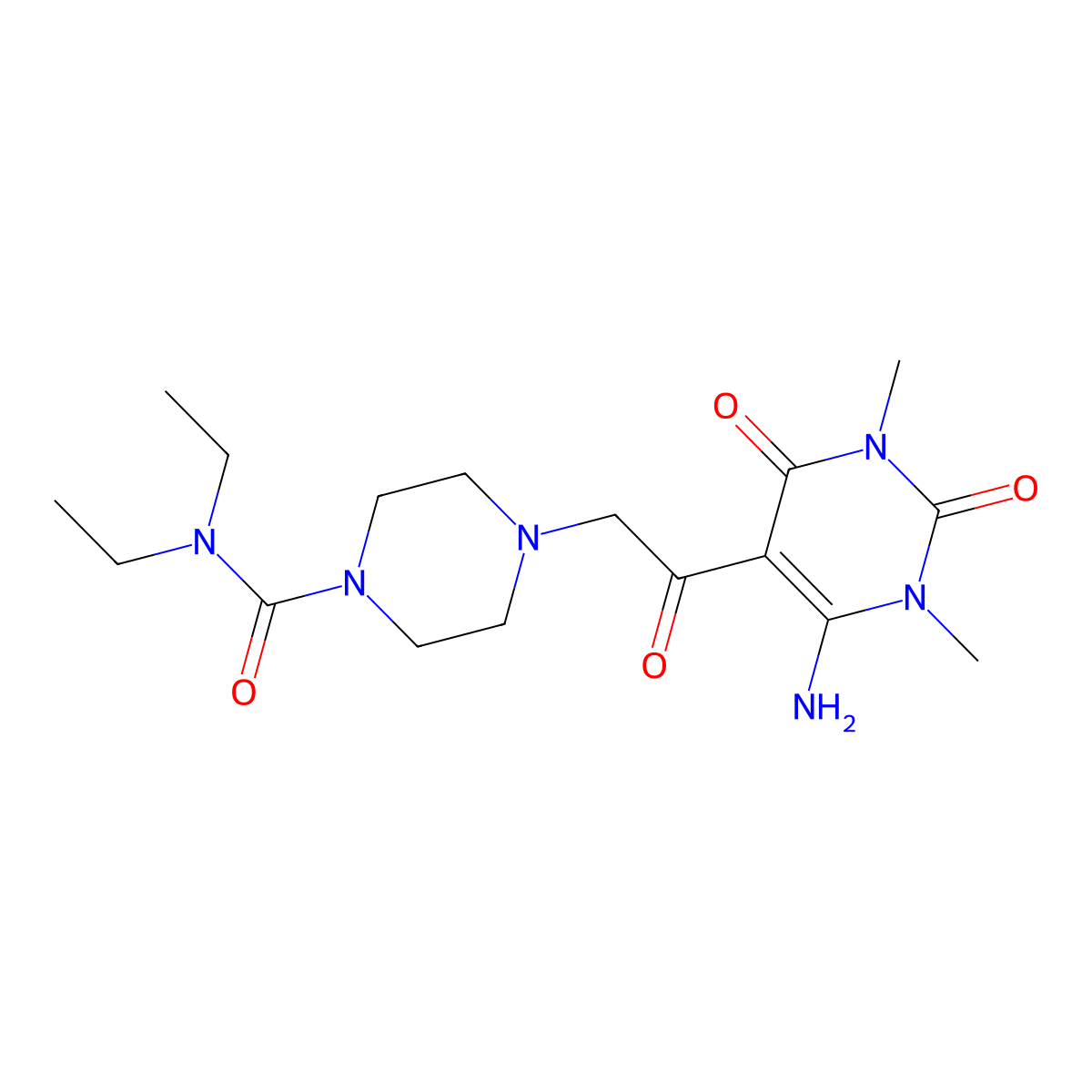 4-[2-(6-amino-1,3-dimethyl-2,4-dioxo-1,2,3,4-tetrahydro-5-pyrimidinyl)-2-oxoethyl]-N,N-diethyltetrahydro-1(2H)-pyrazinecarboxamide molecular structure, CAS 339199-70-1