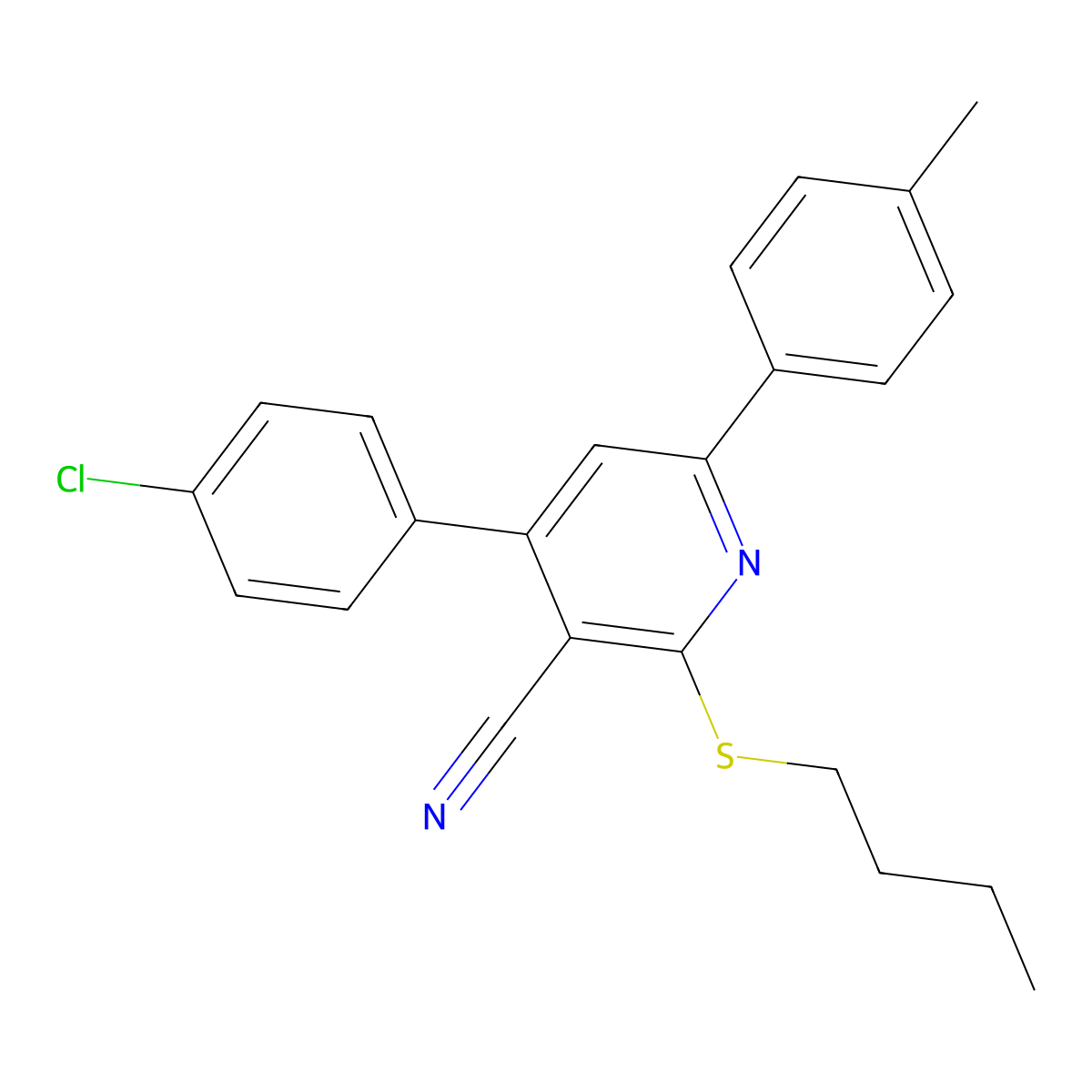 2-(Butylthio)-4-(4-chlorophenyl)-6-(p-tolyl)nicotinonitrile molecular structure, CAS 339199-79-0