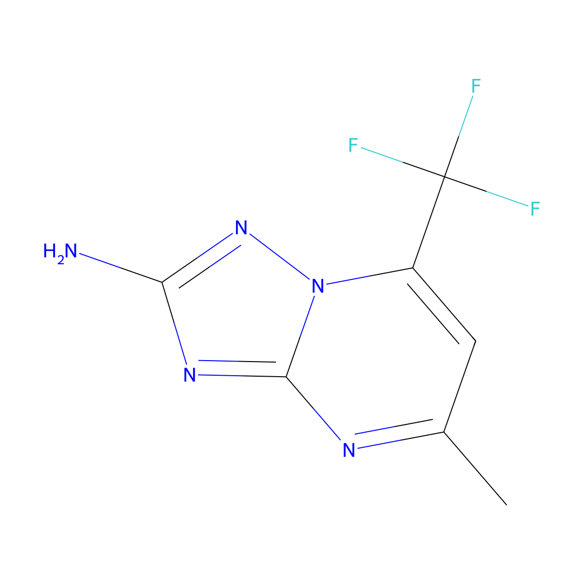 5-Methyl-7-(trifluoromethyl)[1,2,4]triazolo[1,5-a]pyrimidin-2-amine molecular structure, CAS 339201-69-3
